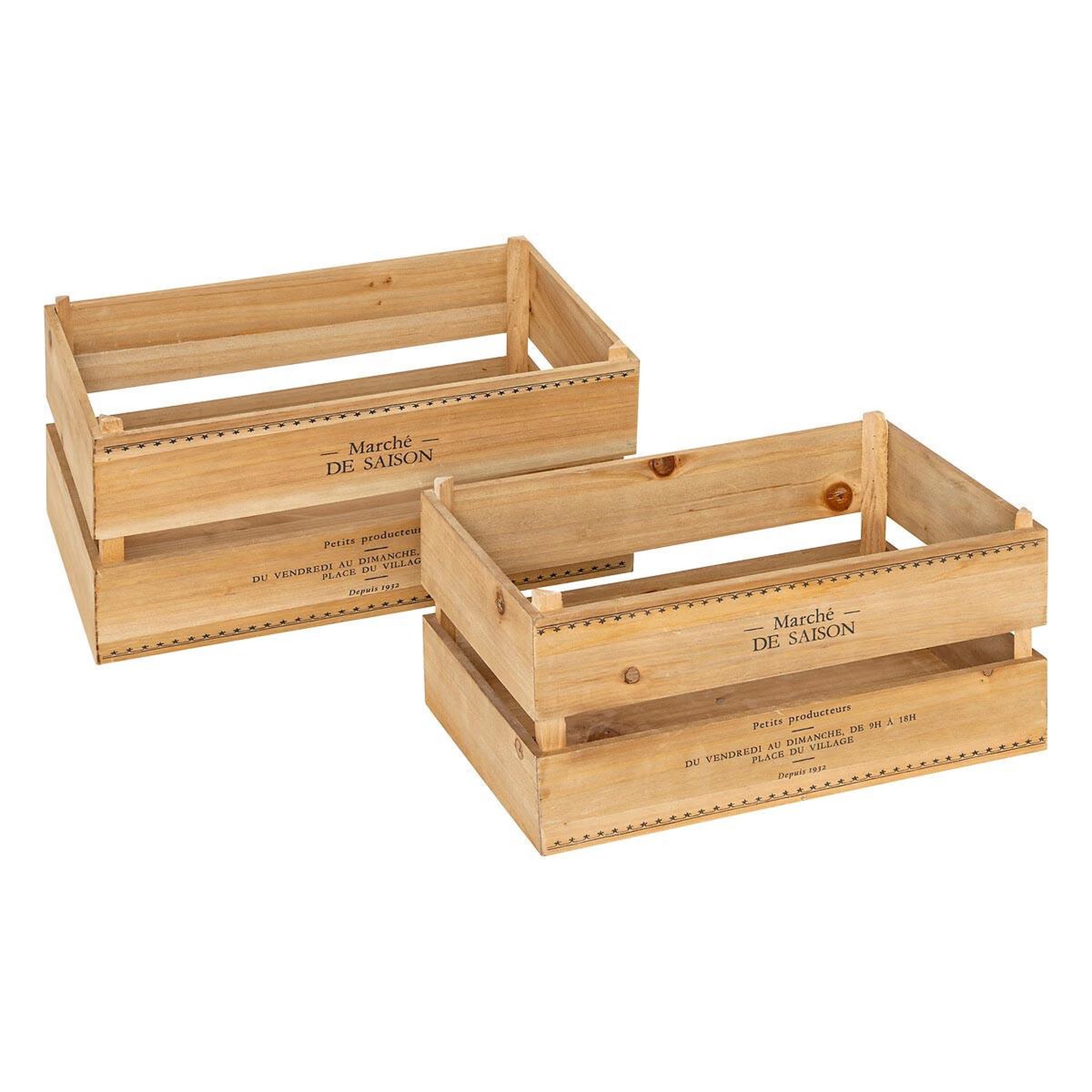 Voir la diapositive 1 : ATMOSPHERA Lot de 2 Cagettes en Bois  Little Cottage  35cm Naturel