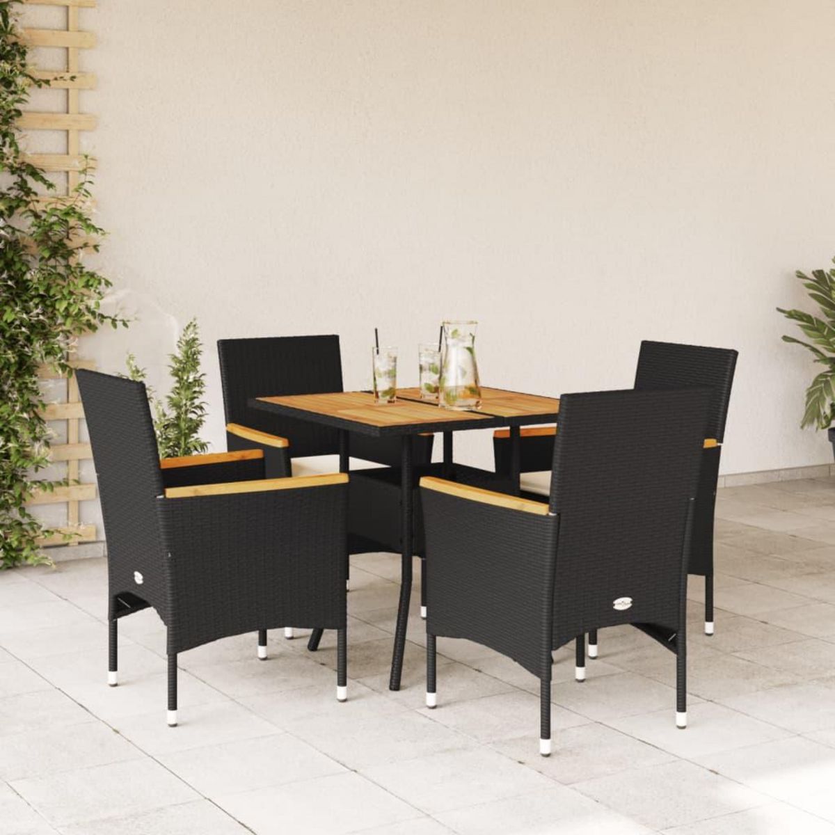 VIDAXL Ensemble a manger de jardin et coussins 5 pcs noir rotin acacia