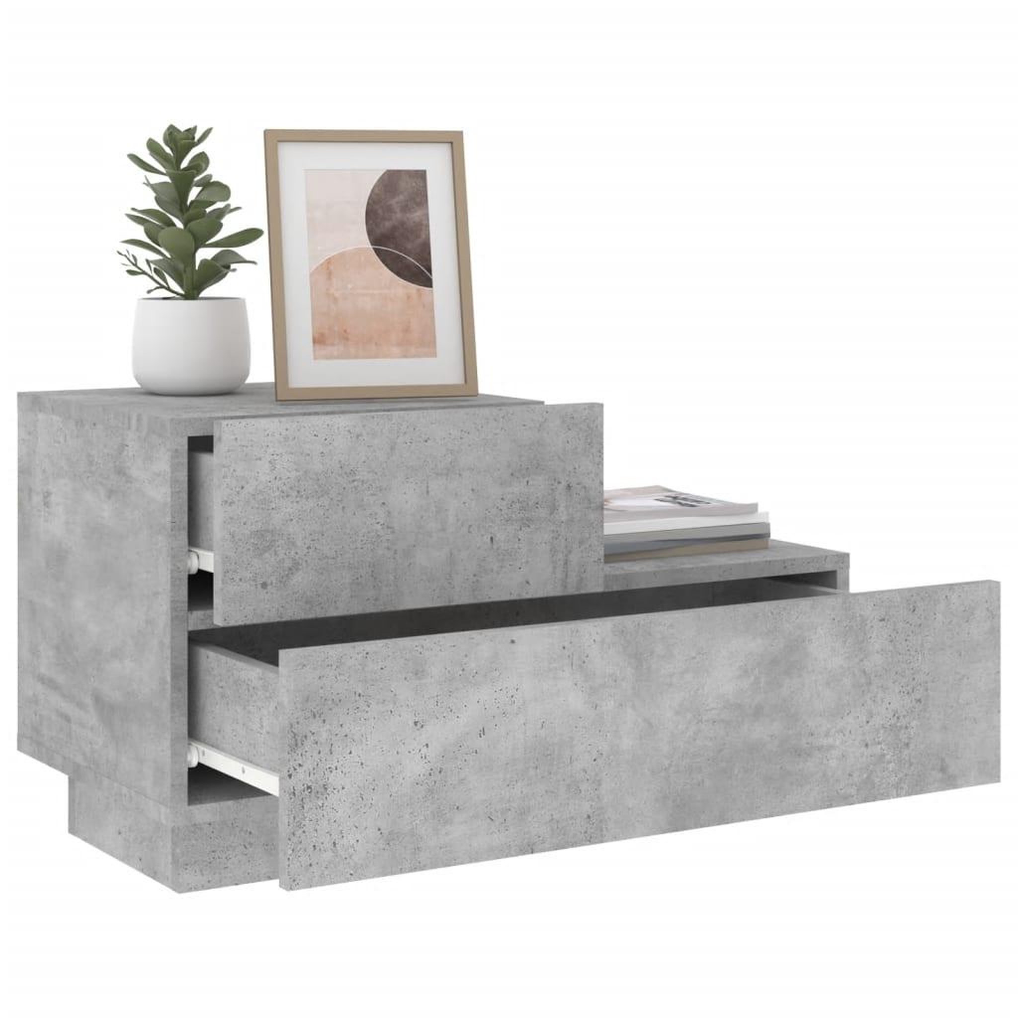 Voir la diapositive 4 : VIDAXL Table de chevet avec lumieres LED gris beton 70x36x40,5 cm