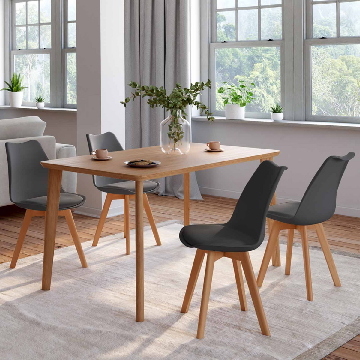 ID MARKET Lot de 4 chaises scandinaves SARA gris foncé pour salle à manger