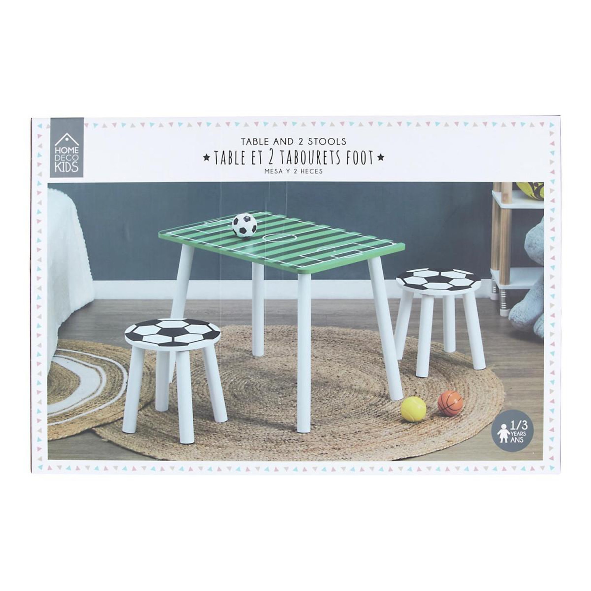 Voir la diapositive 6 : HOME DECO KIDS Table & 2 tabourets enfant  foot  60cm multicolore