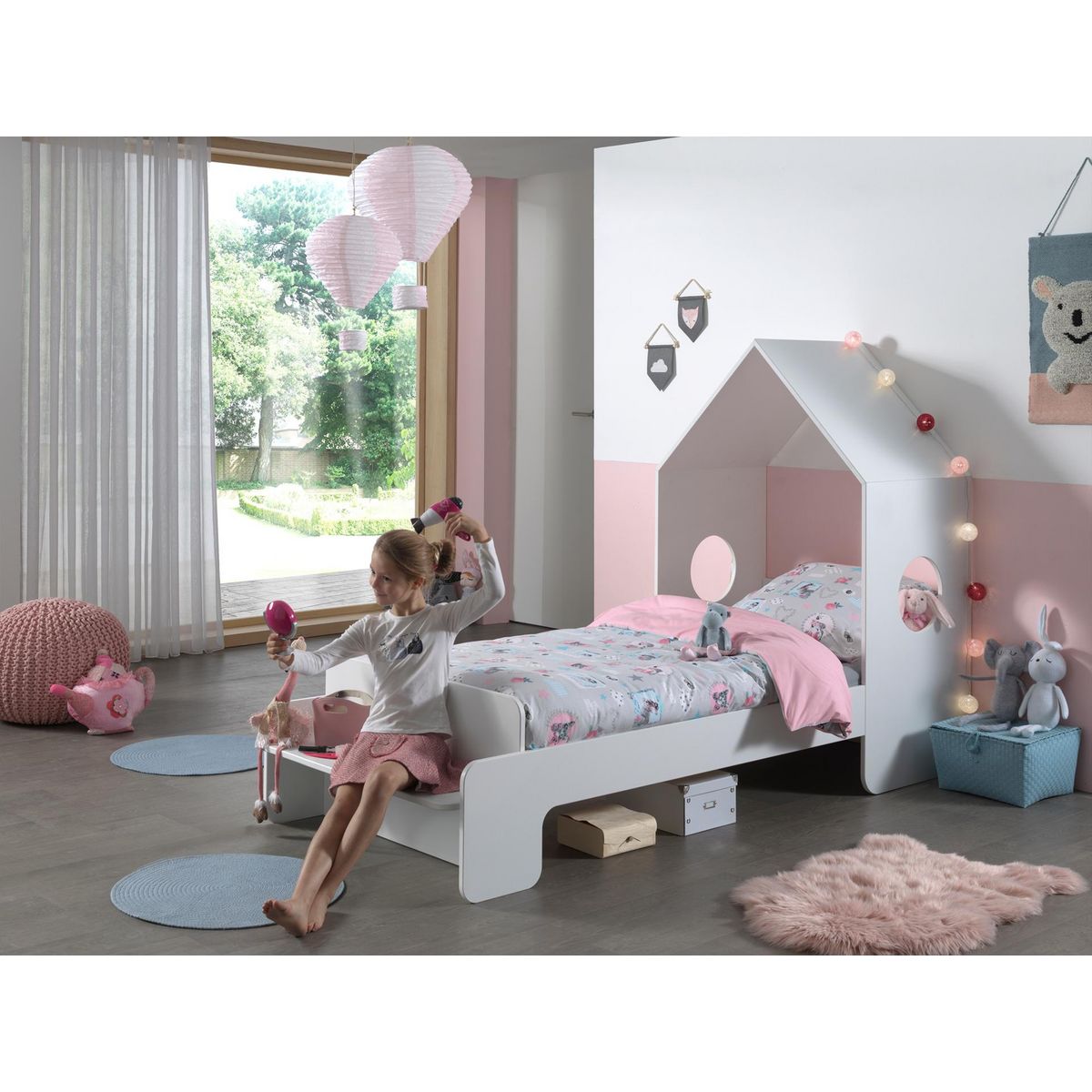 Lit cabane enfant 90x200cm avec banc ALIX