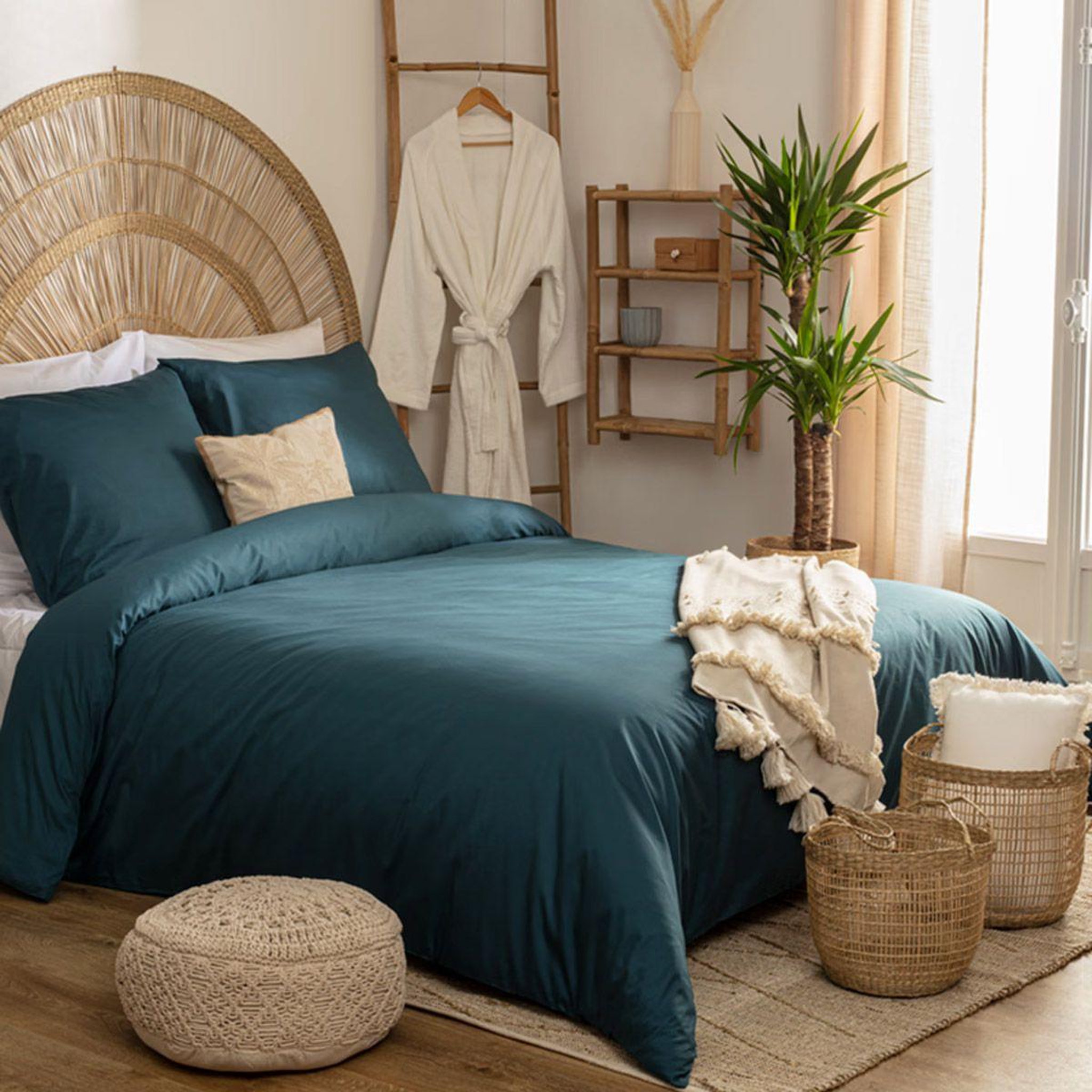 Voir la diapositive 3 : ATMOSPHERA Taie d'oreiller  percale  50x70cm bleu egéen