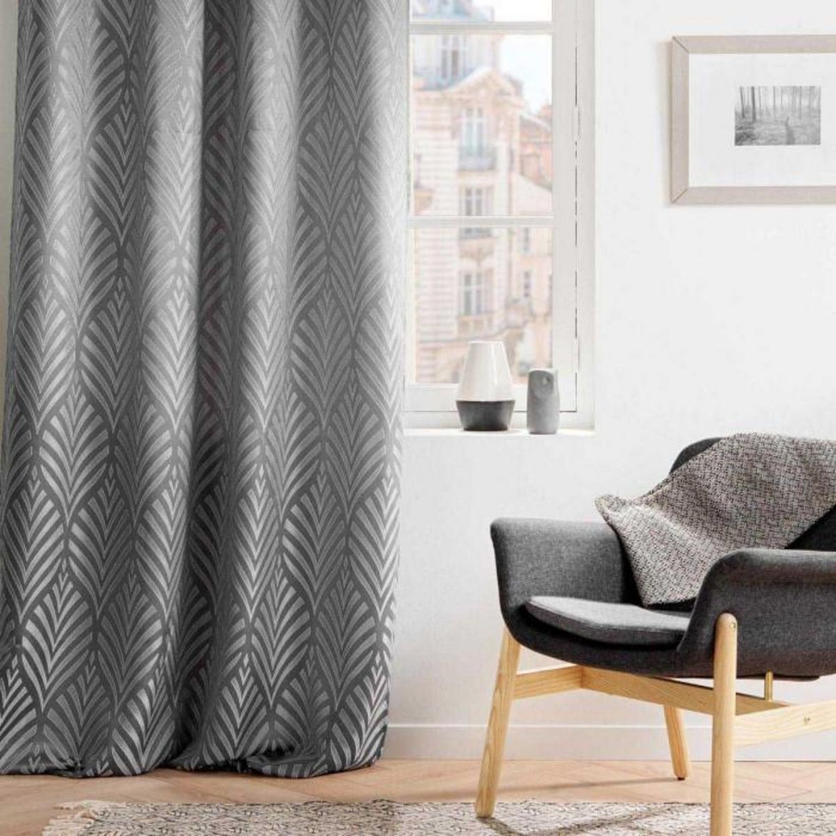 Paris Prix Rideau à Œillets Jacquard  Victoria  140x260cm Gris