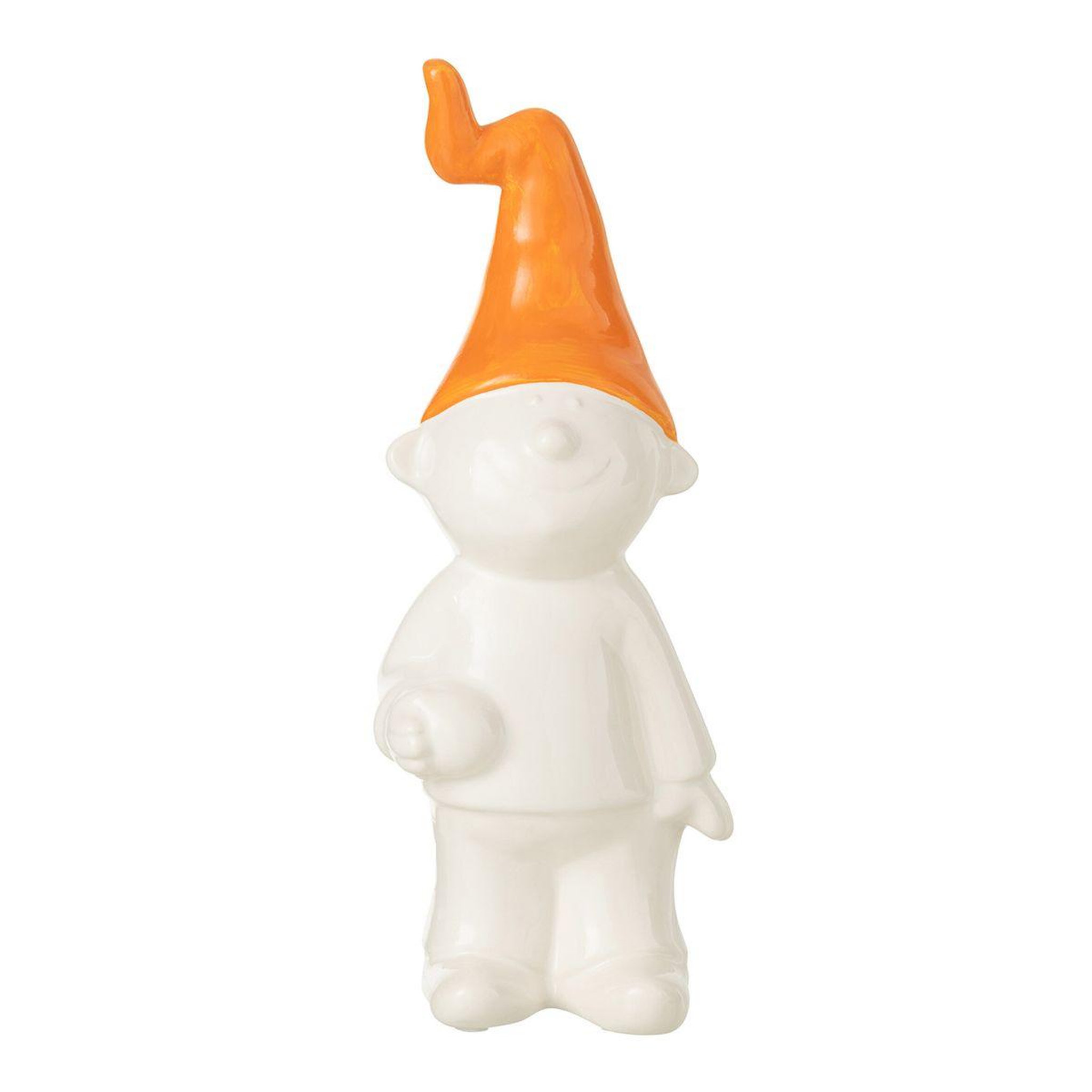 Voir la diapositive 1 : J-LINE Statuette déco  nain  29cm blanc & orange