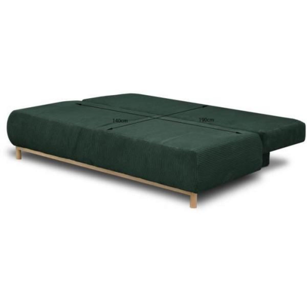 MARKET24 Banquette convertible 3 places MIKA - Velours côtelé Vert foret - Coffre de rangement - L 192 x H 84 x P 93 cm