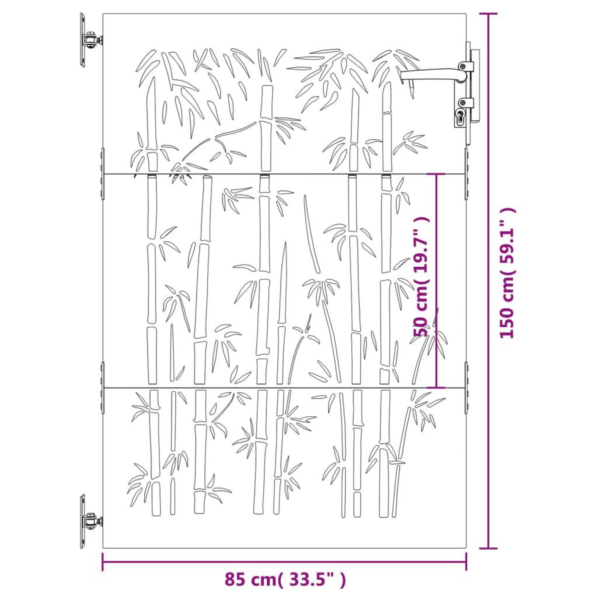 Voir la diapositive 6 : VIDAXL Portail de jardin 85x150 cm acier corten design de bambou
