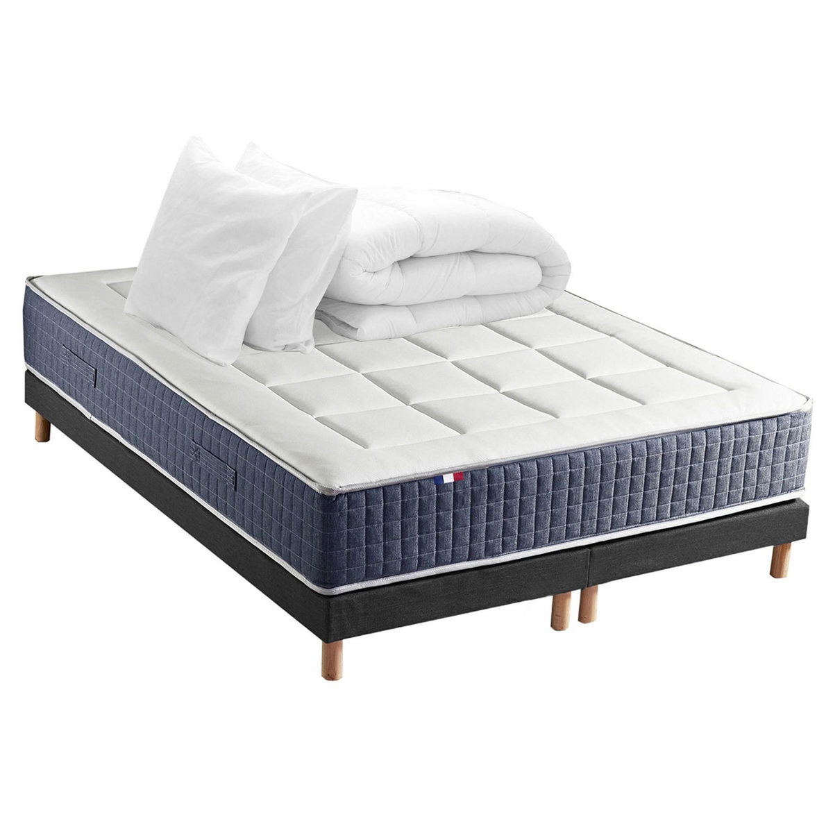 IDLITERIE Ensemble matelas ressort 7 zones KING STYLE, mémoire de forme, sommier, couette, oreillers