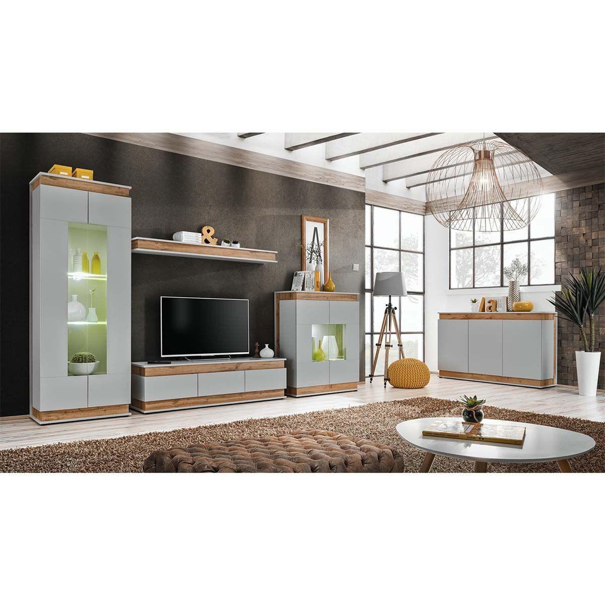 Voir la diapositive 3 : Paris Prix Buffet 3 Portes Design  Berlin  150cm Gris & Naturel