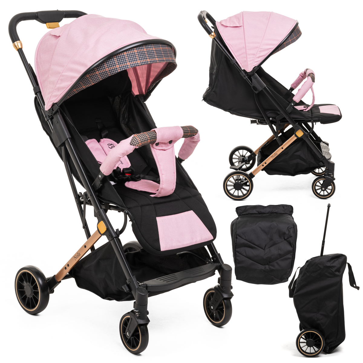 BEBELISSIMO Bebelissimo - Poussette bébé Citadine Ultra Compacte - De 0 à 36 mois - Nola - rose