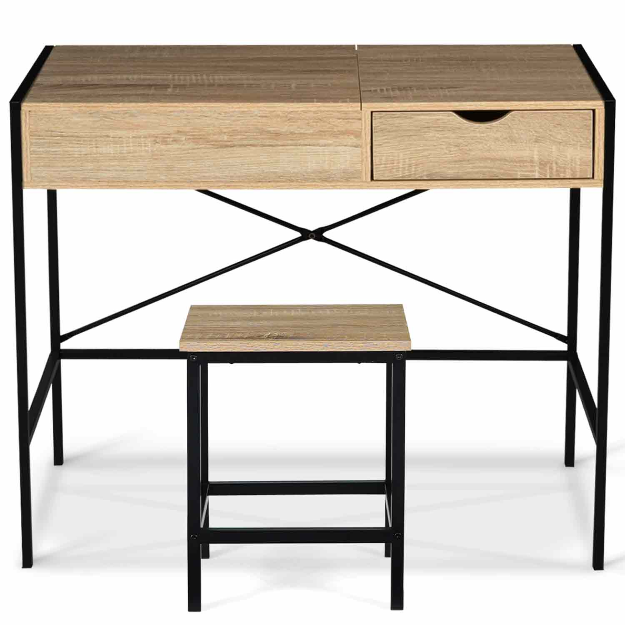 Voir la diapositive 3 : ID MARKET Coiffeuse luis miroir rabattable avec tabouret design industriel