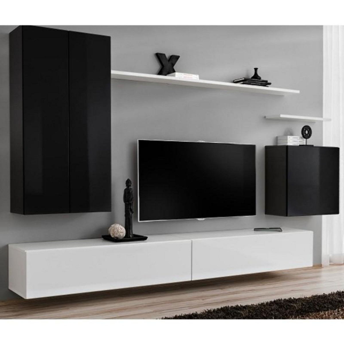 Paris Prix Meuble TV Mural Design  Switch II  270cm Noir & Blanc