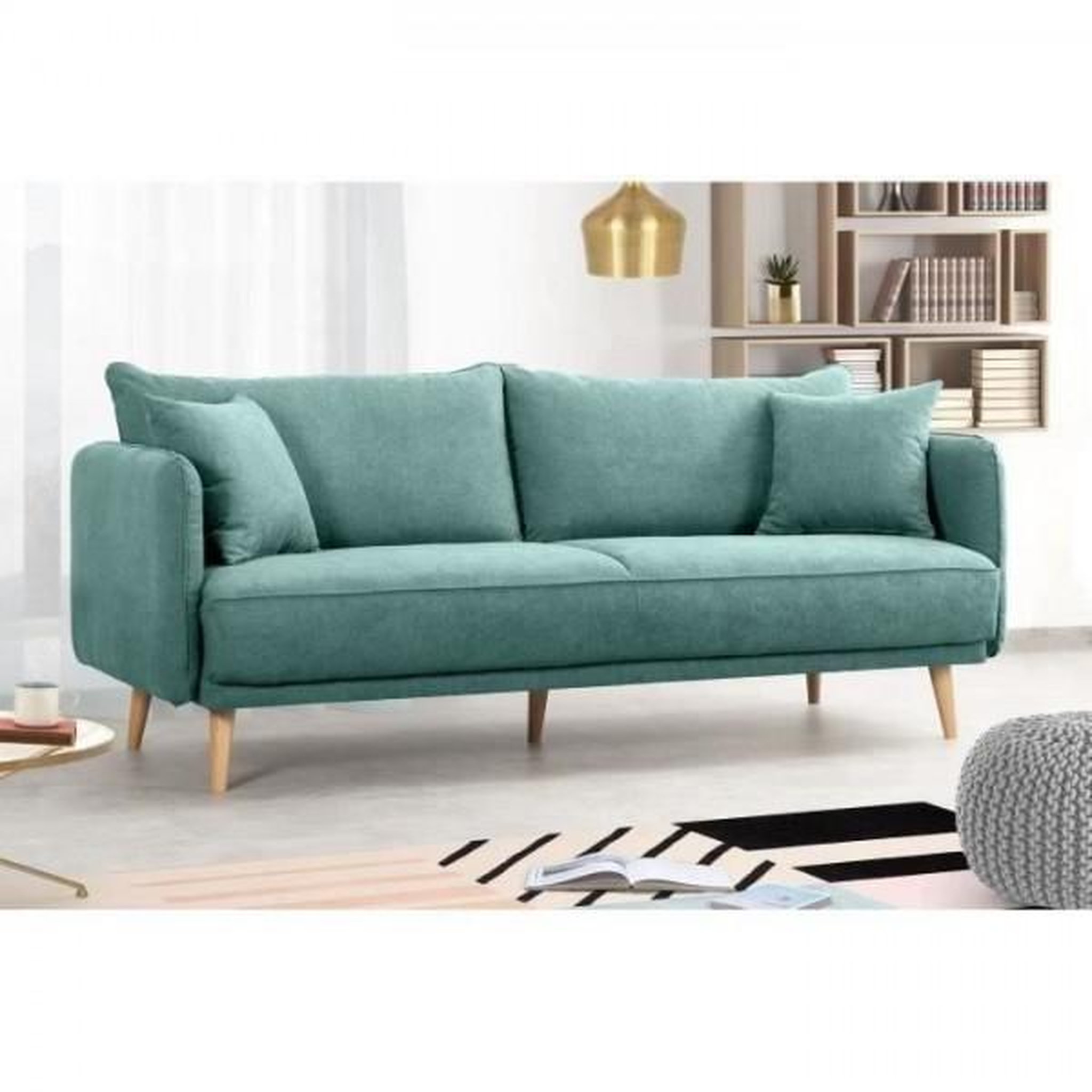 Voir la diapositive 5 : MARKET24 HEXAGONE - DAREN Canapé Fixe 3 places - Tissu Bleu - L 207 x P 90 x H 88 cm