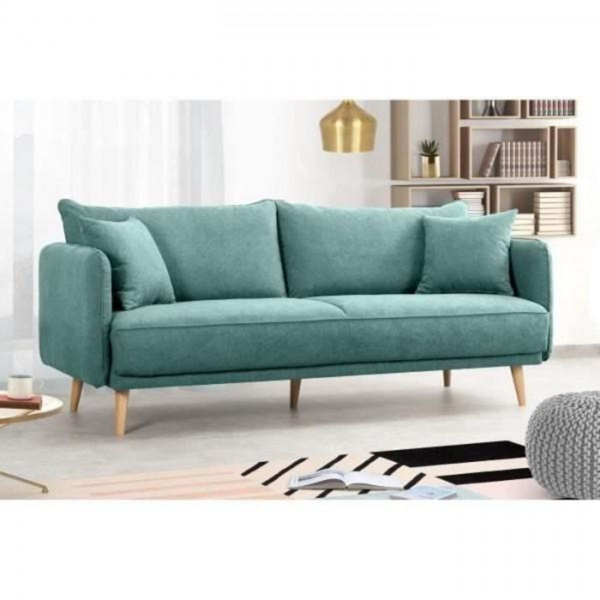 MARKET24 HEXAGONE - DAREN Canapé Fixe 3 places - Tissu Bleu - L 207 x P 90 x H 88 cm