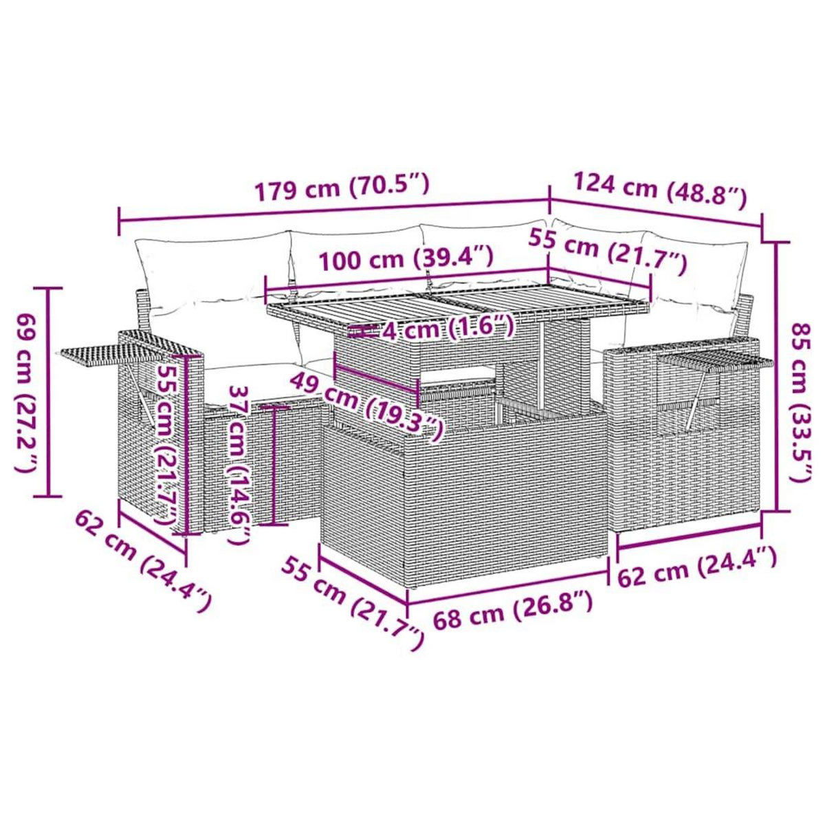 VIDAXL Salon de jardin 5 pcs avec coussins noir resine tressee