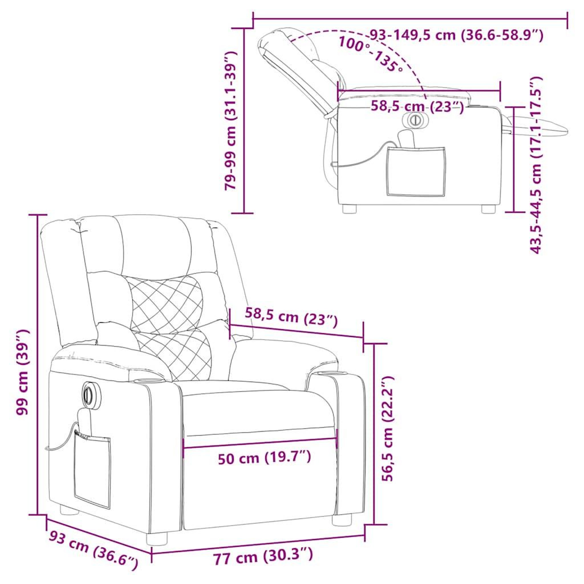 Voir la diapositive 6 : VIDAXL Fauteuil de massage inclinable electrique Taupe Tissu