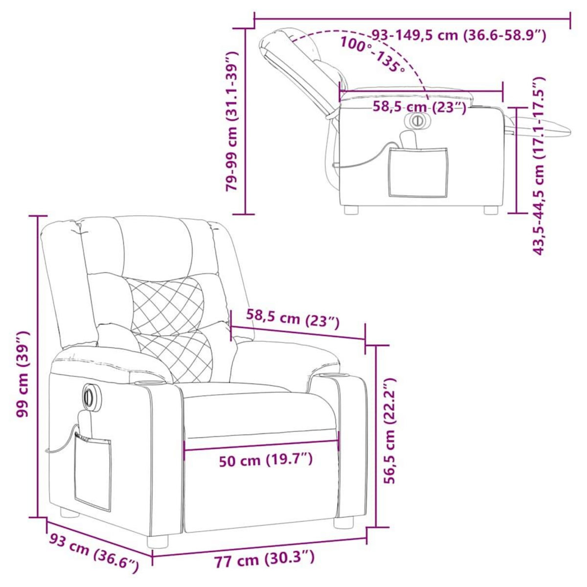 VIDAXL Fauteuil de massage inclinable electrique Taupe Tissu