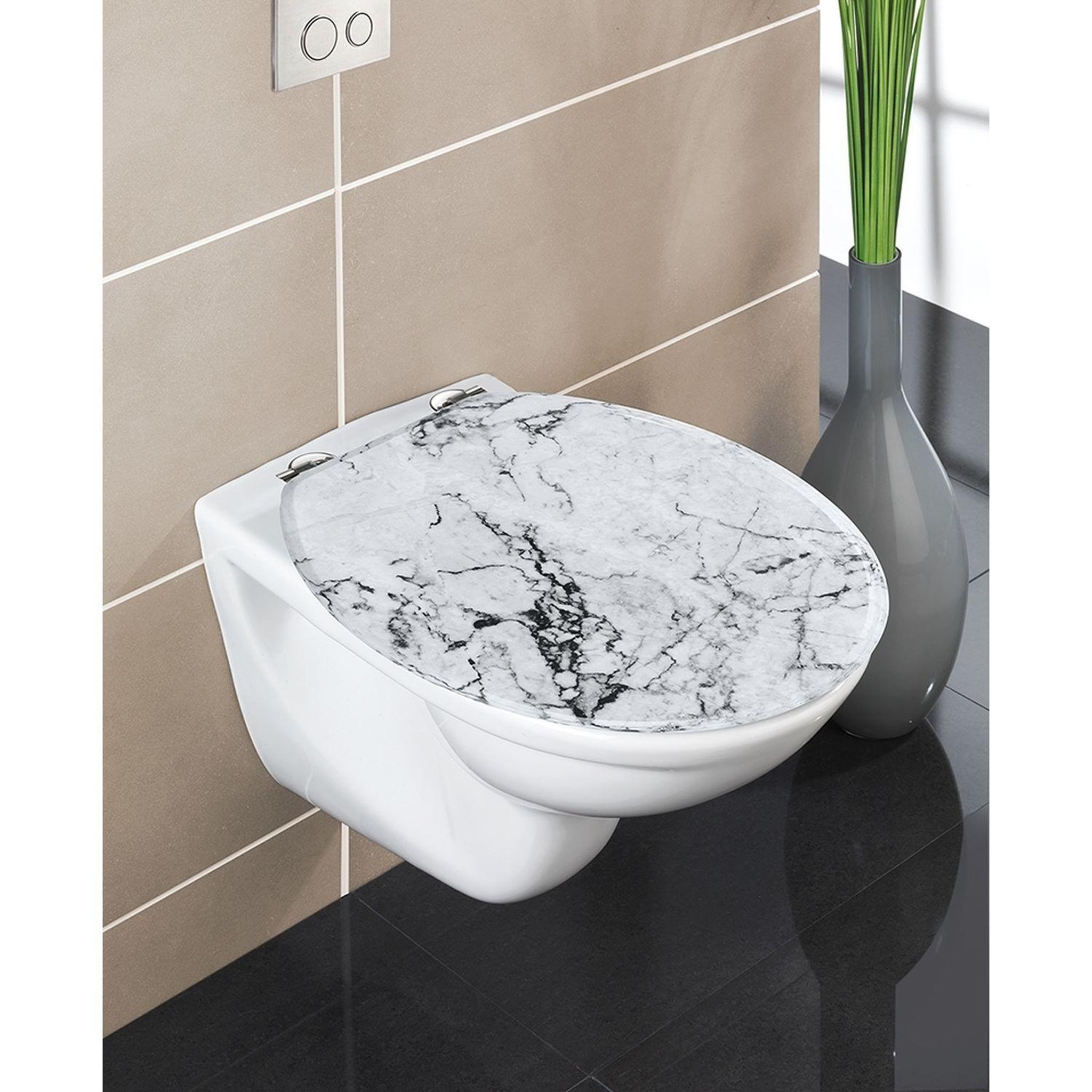 Voir la diapositive 4 : Wenko Abattant WC en MDF design marbre Onyx - Blanc