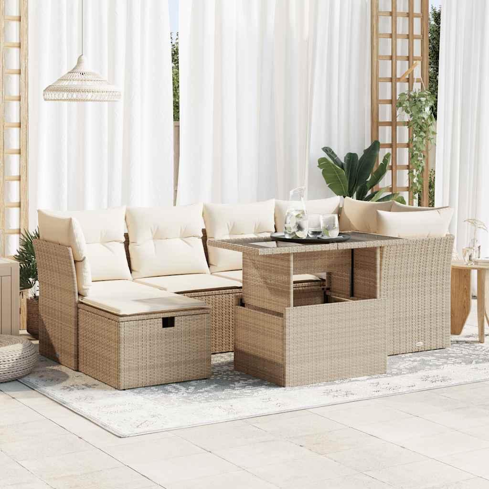 VIDAXL Salon de jardin avec coussins 7 pcs beige resine tressee