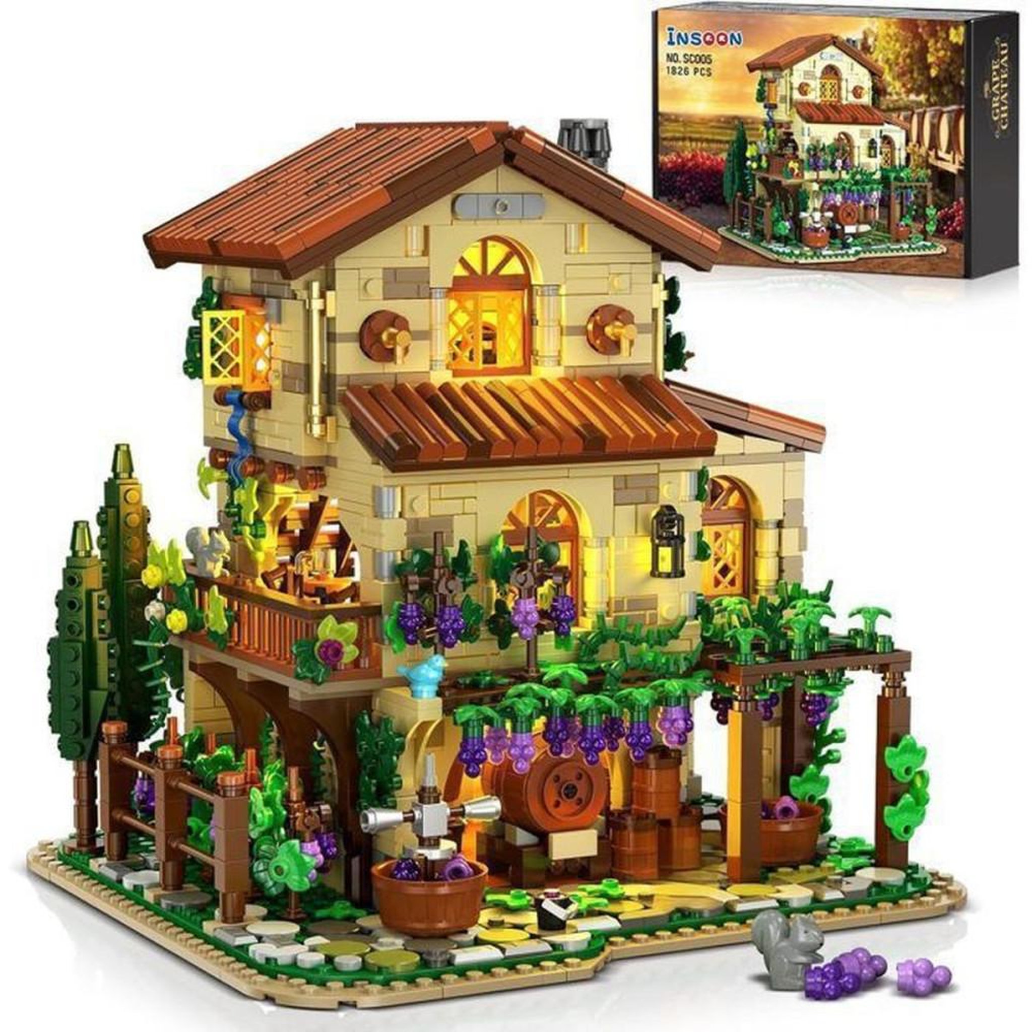 Coffret Château viticole LED 1 826 pièces, modèle 3 niveaux en ABS