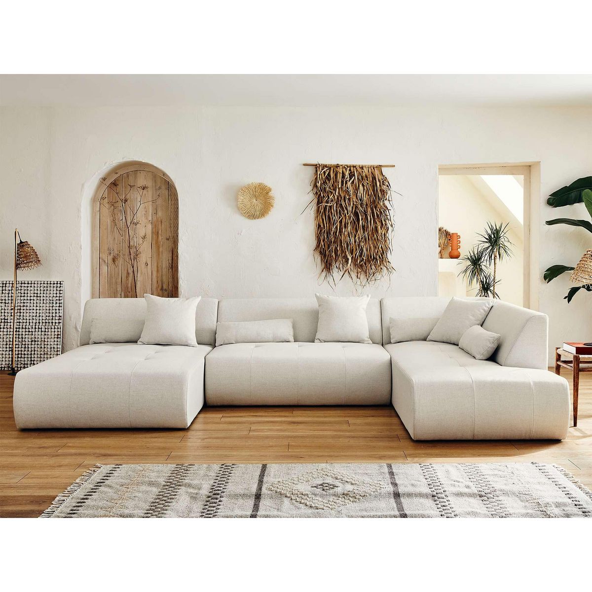 LISA DESIGN Onyx - canapé modulable panoramique d'angle droit 7 places - en tissu