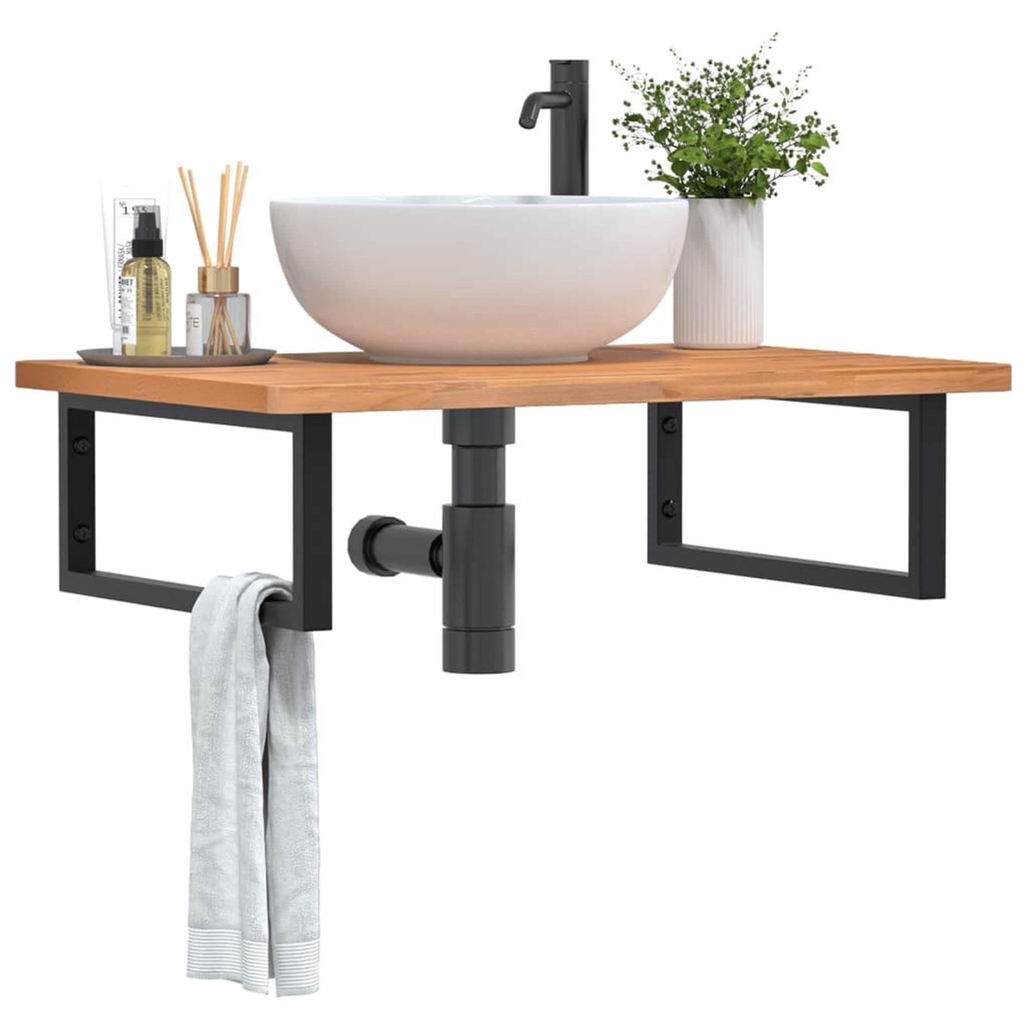 VIDAXL Etagere de vasque murale acier et bois massif de hetre