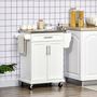 Voir la diapositive 4 : HOMCOM Chariot de service desserte de cuisine à roulettes îlot de cuisine - placard 2 portes, étagères, range couverts et condiments latéral - plateau acier inox. bois