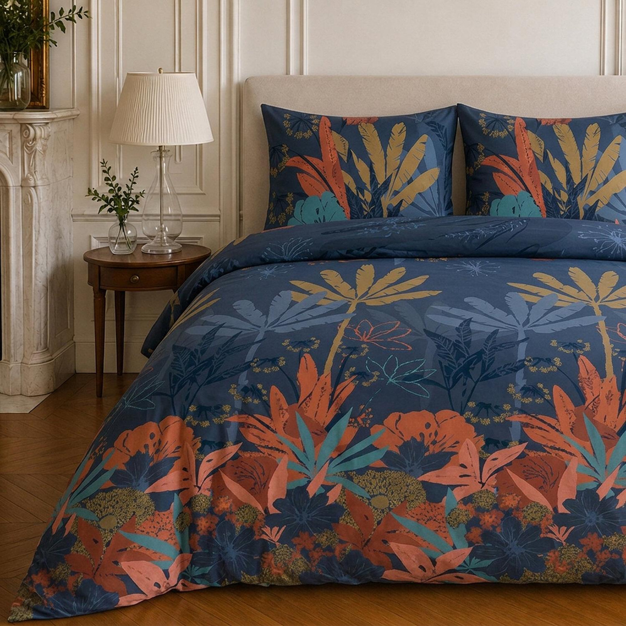 Voir la diapositive 3 : Home collection Parure housse de couette imprimée 100% microfibre - funny palm - 220x240 cm