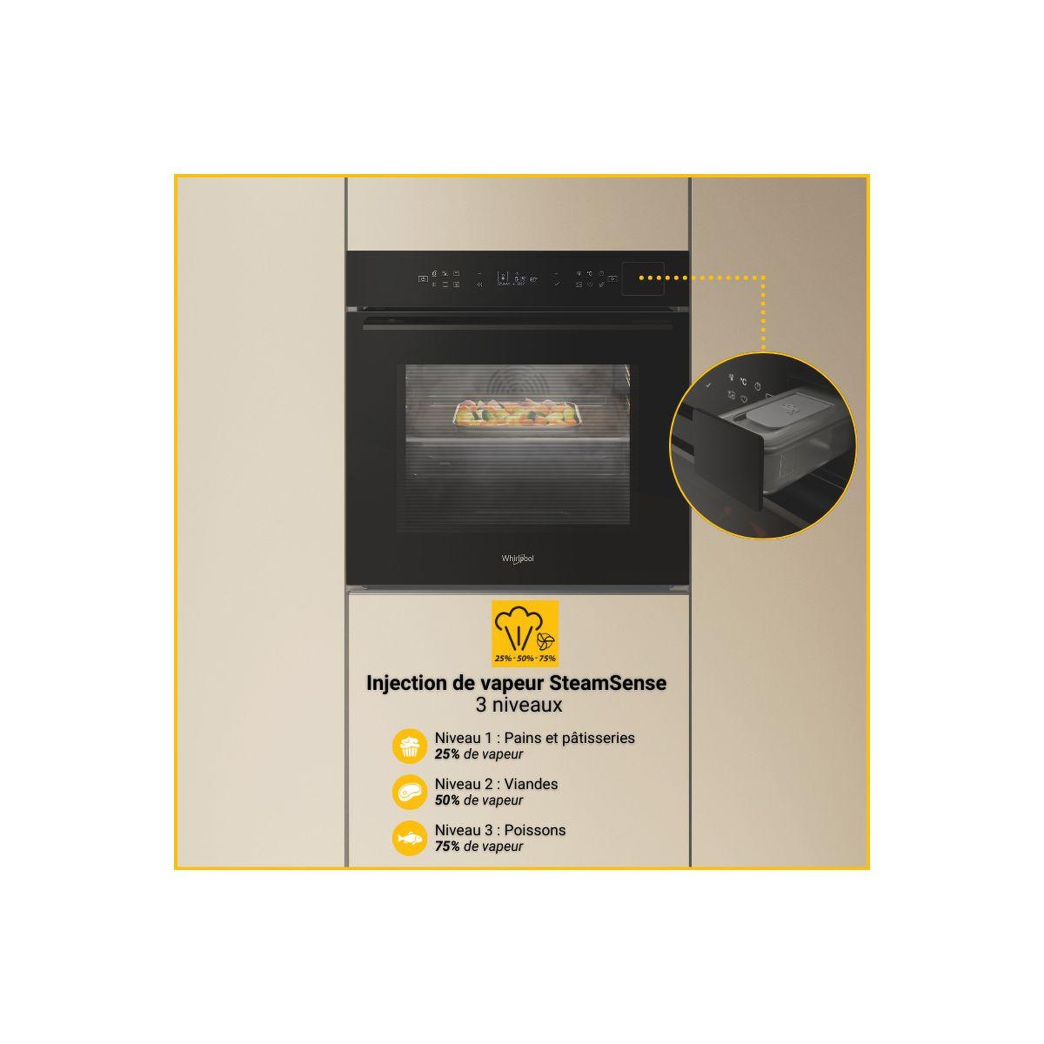 Voir la diapositive 4 : Whirlpool Four encastrable fonction vapeur woi7a8fpt1sbaf - pyrolyse, 6ème sens, vapeur steamsens+, air fry, tft