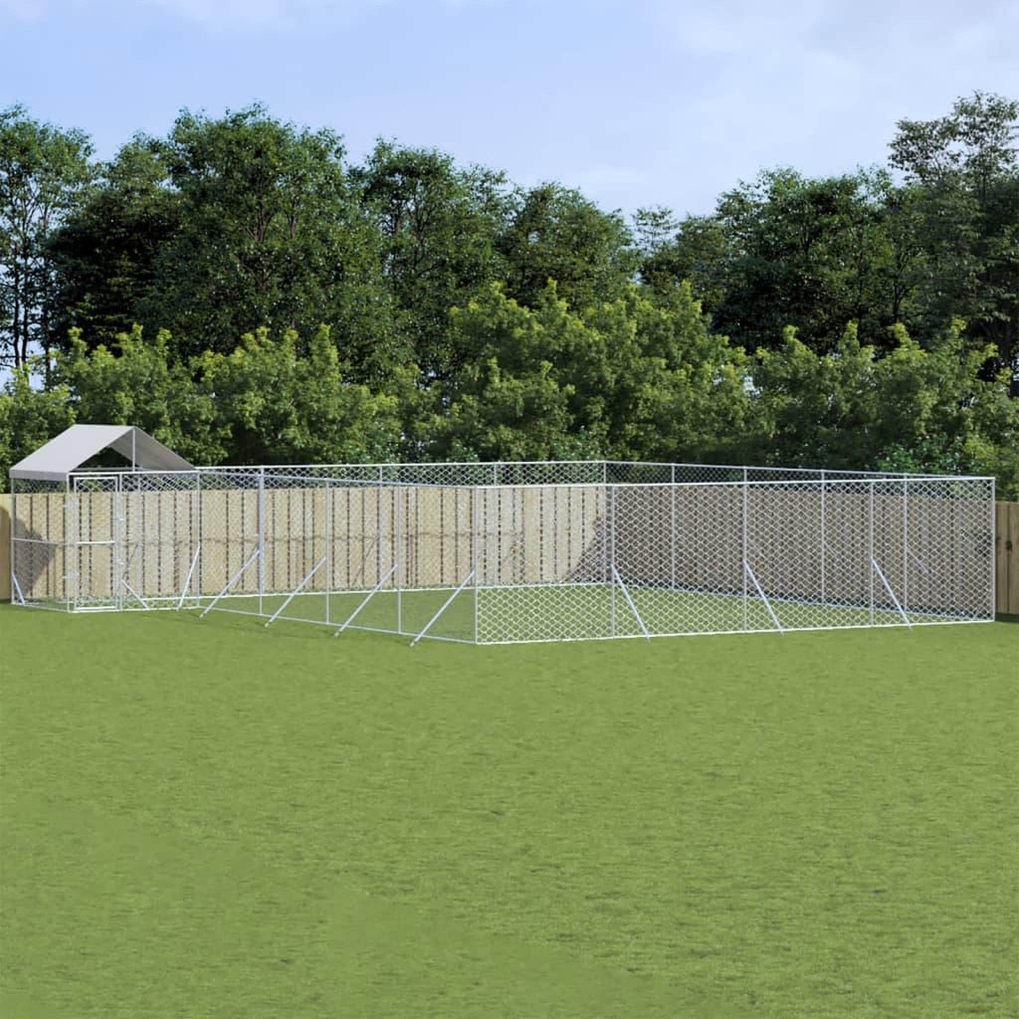 VIDAXL Chenil d'exterieur pour chiens avec toit argente 10x8x2,5 m