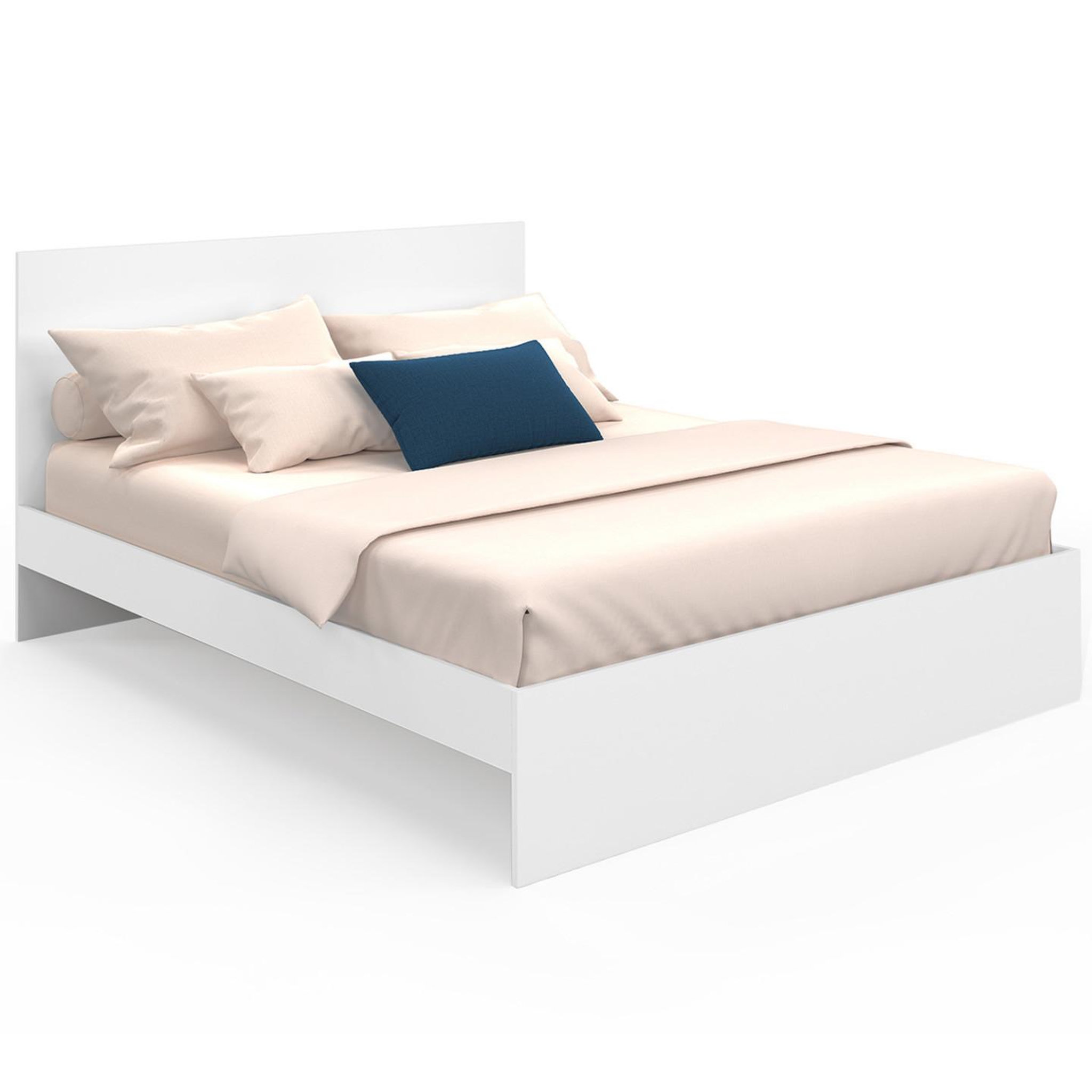 Voir la diapositive 2 : ID MARKET Lit double omaha avec tête de lit et sommier 160 x 200 cm blanc