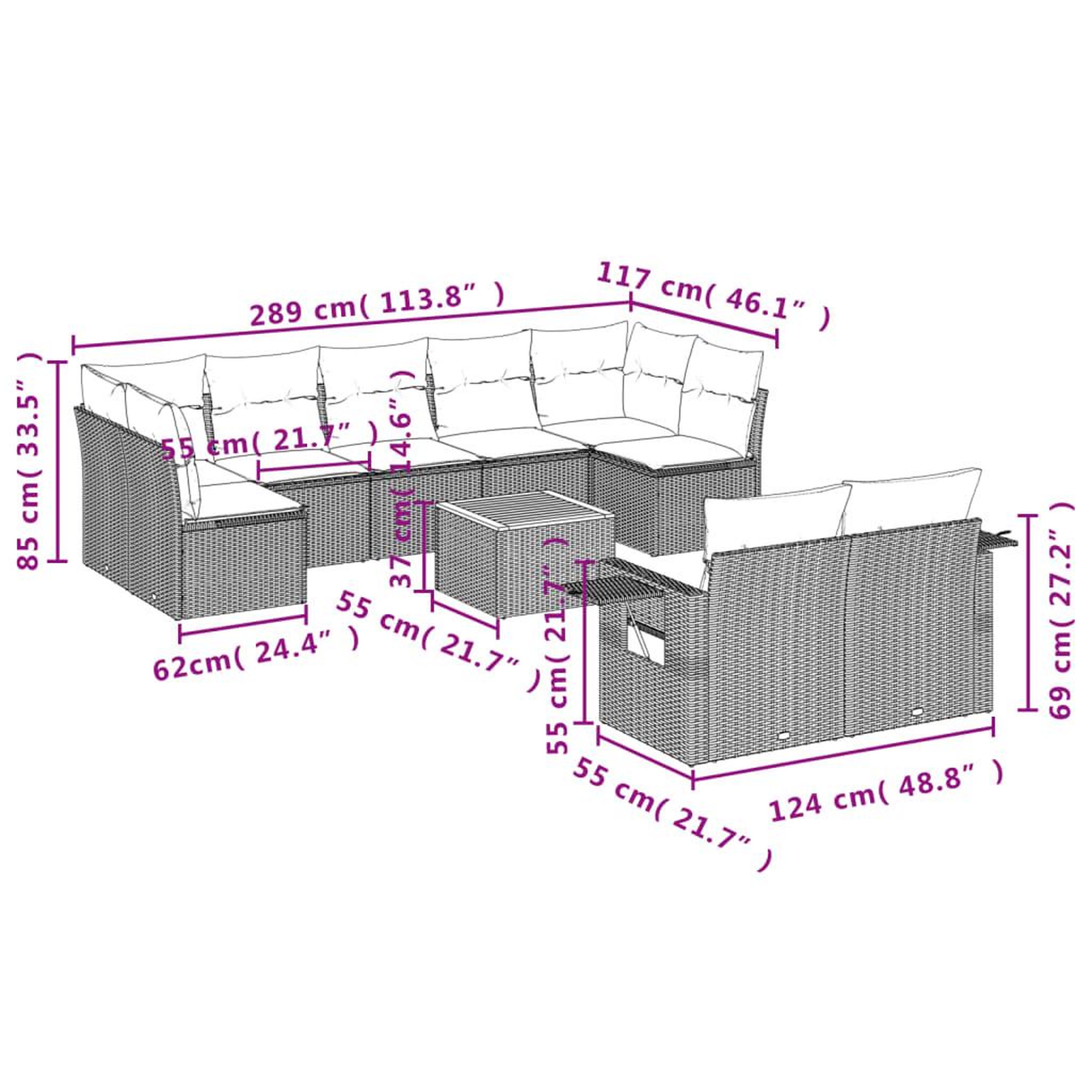 Voir la diapositive 6 : VIDAXL Salon de jardin avec coussins 10 pcs beige resine tressee