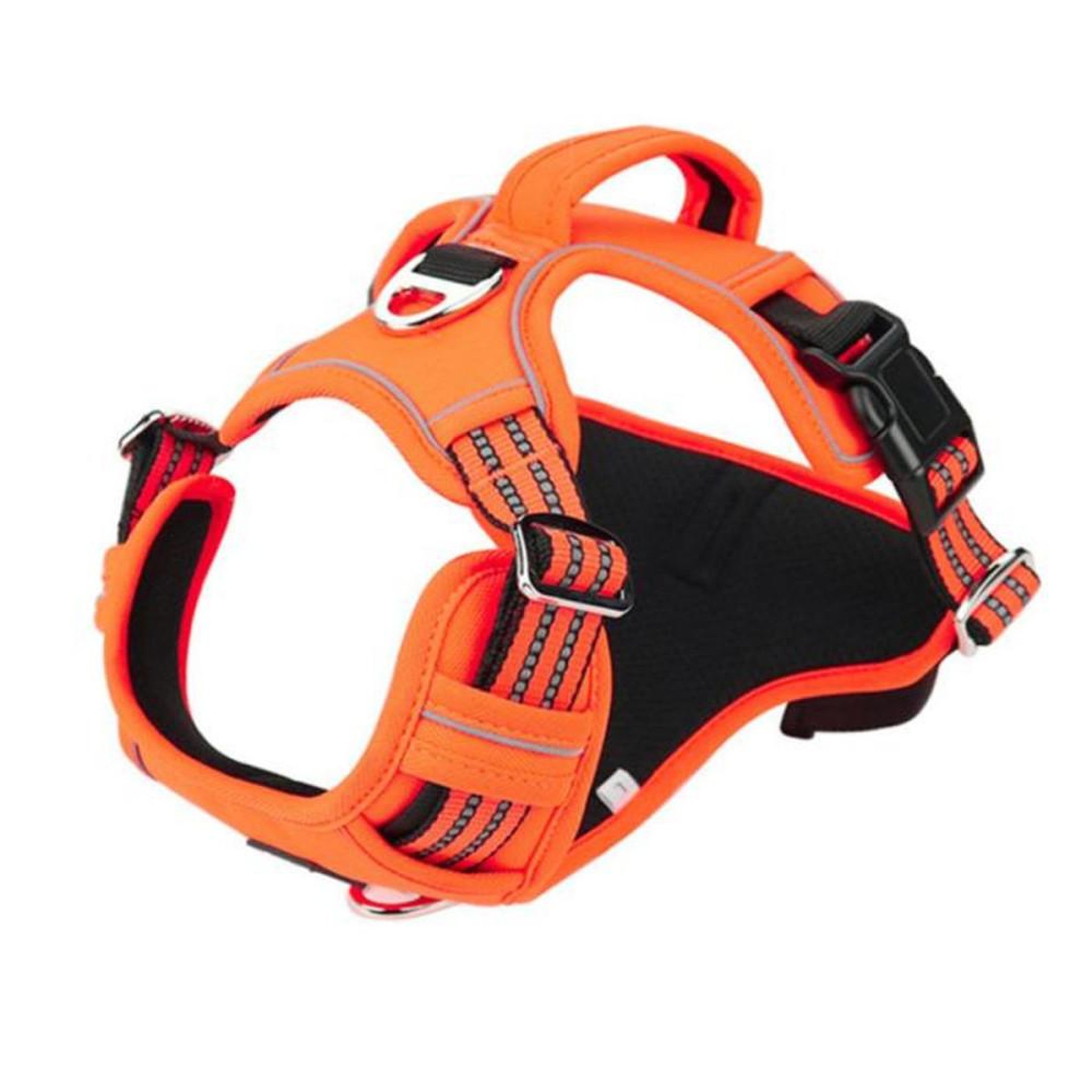 Voir la diapositive 5 : Harnais anti-traction pour chien taille XL orange avec poigne de controle arriere et elements reflechissants
