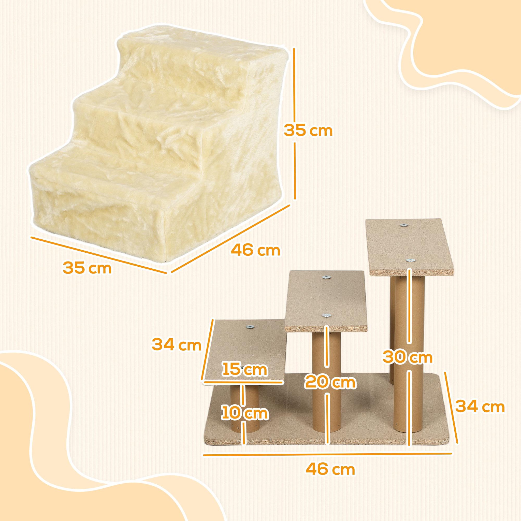 Voir la diapositive 3 : PAWHUT Escalier pour chien à 3 marches déhoussable lavable - 46 x 35 x 35 cm - beige