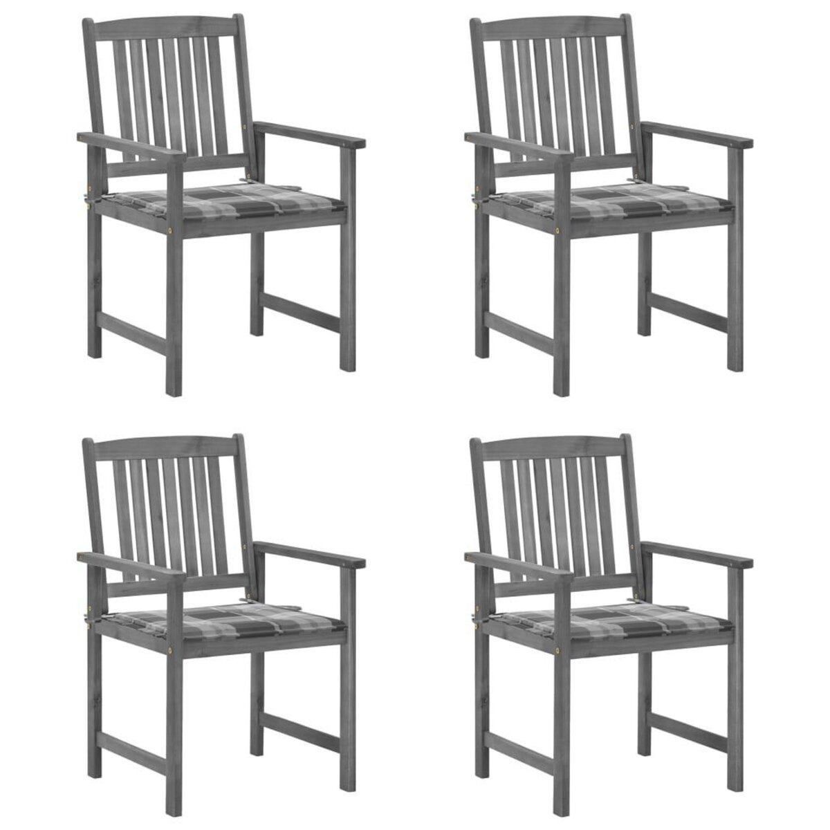 VIDAXL Chaises de jardin et coussins lot de 4 Gris Bois acacia massif