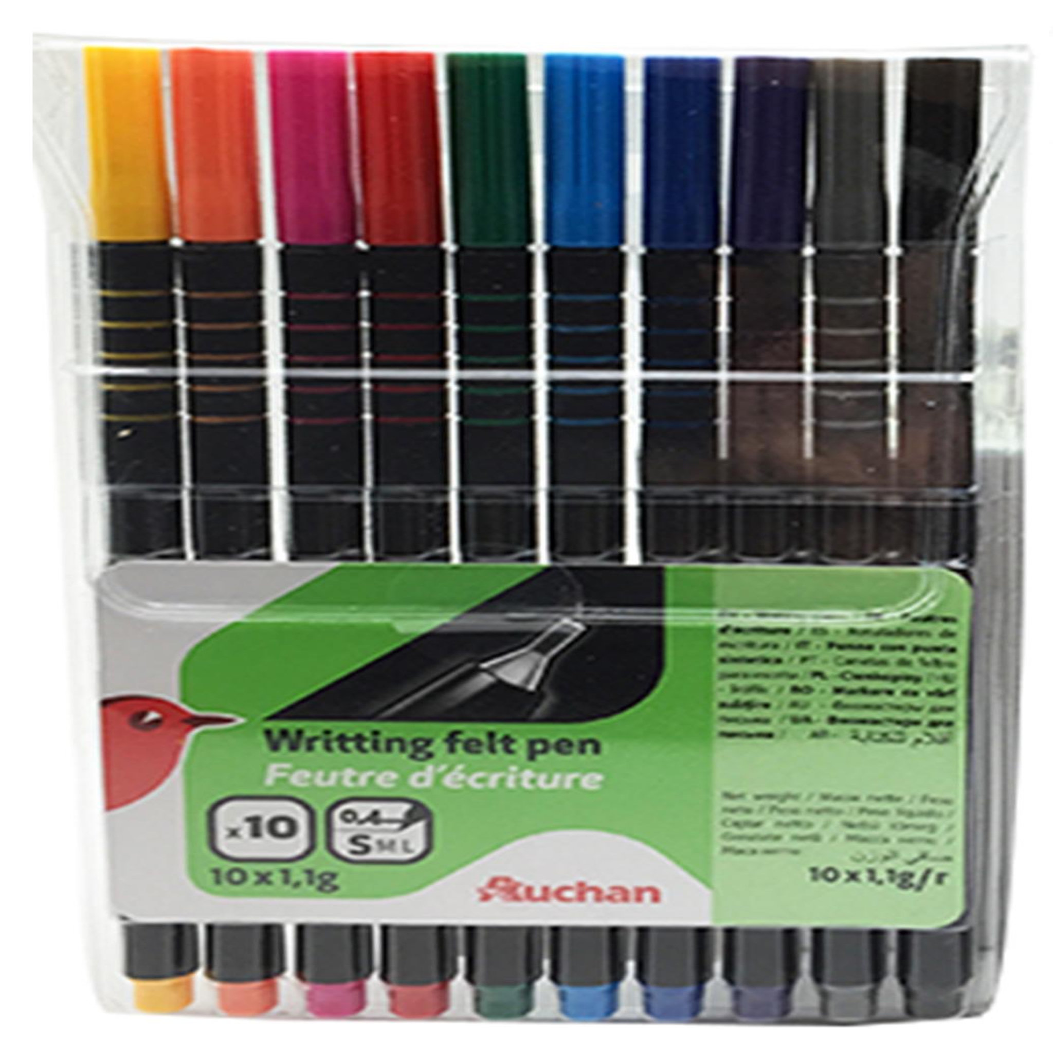 AUCHAN Pochette de 10 feutres d'écriture pointe fine 0.4mm - assortiment fantaisie