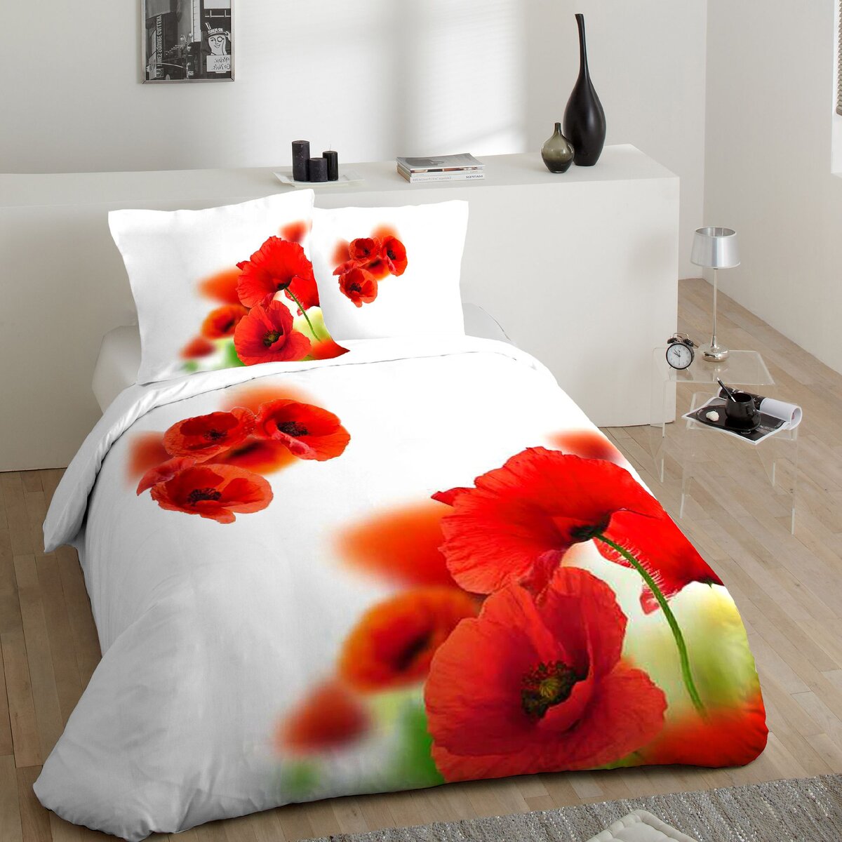Parure housse de couette polycoton COQUELICOT pas cher - Auchan.fr