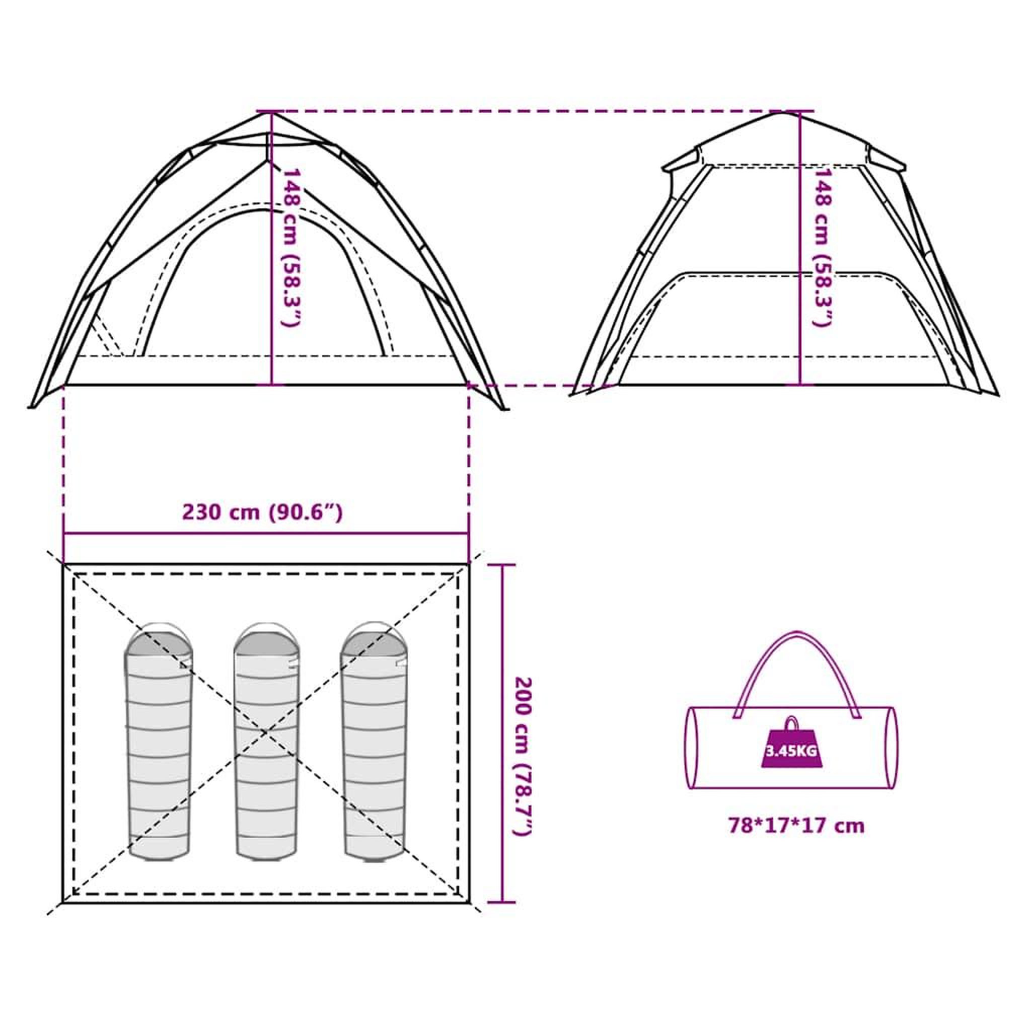 Voir la diapositive 6 : VIDAXL Tente de camping a dome 3 personnes vert liberation rapide