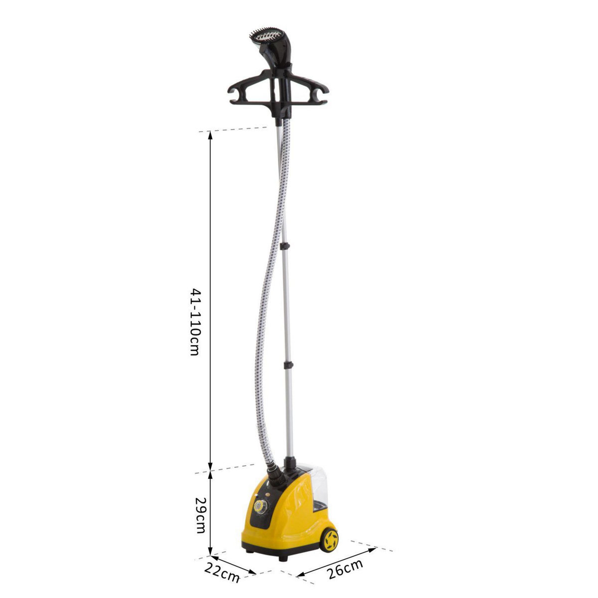 HOMCOM HOMCOM Défroisseur vapeur vertical défroisseur à vêtements 1,4 L 1950 W débit vapeur 30g/min tige telescopique jaune noir