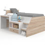 Voir la diapositive 1 : ID MARKET Lit combiné avec sommier, bureau et rangement LEOPOLD 90 x 190 cm hêtre et blanc
