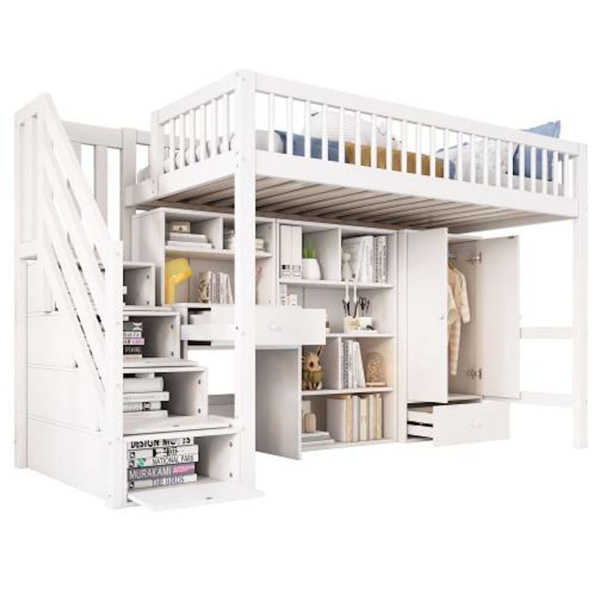 MERAX Lit combiné enfant 90x200 cm coloris blanc bois massif