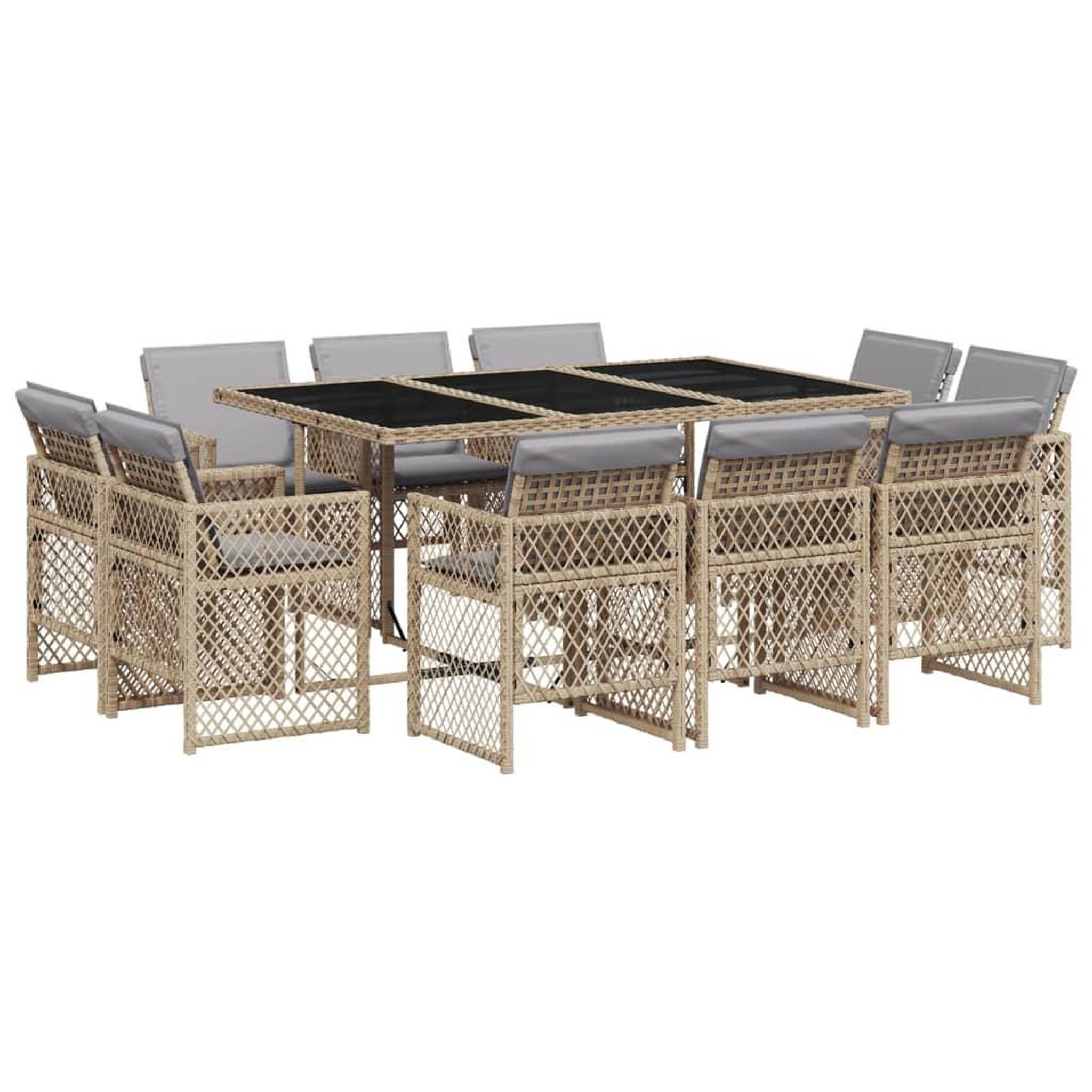 Voir la diapositive 2 : VIDAXL Ensemble a manger de jardin et coussins 11 pcs melange beige