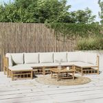 VIDAXL Salon de jardin 8 pcs avec coussins blanc creme bambou