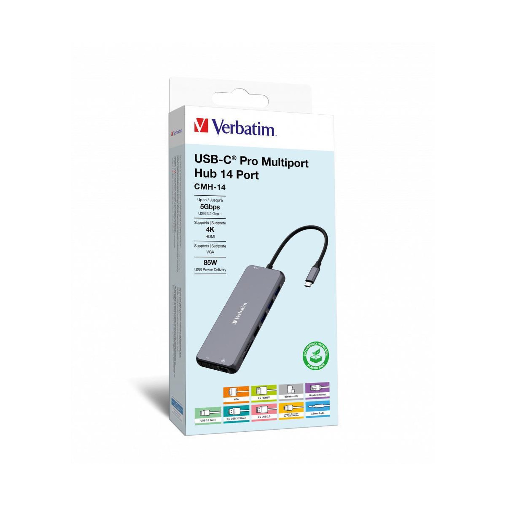 Voir la diapositive 2 : Verbatim Verbatim CMH-14 USB Type-C 5000 Mbit/s Argent