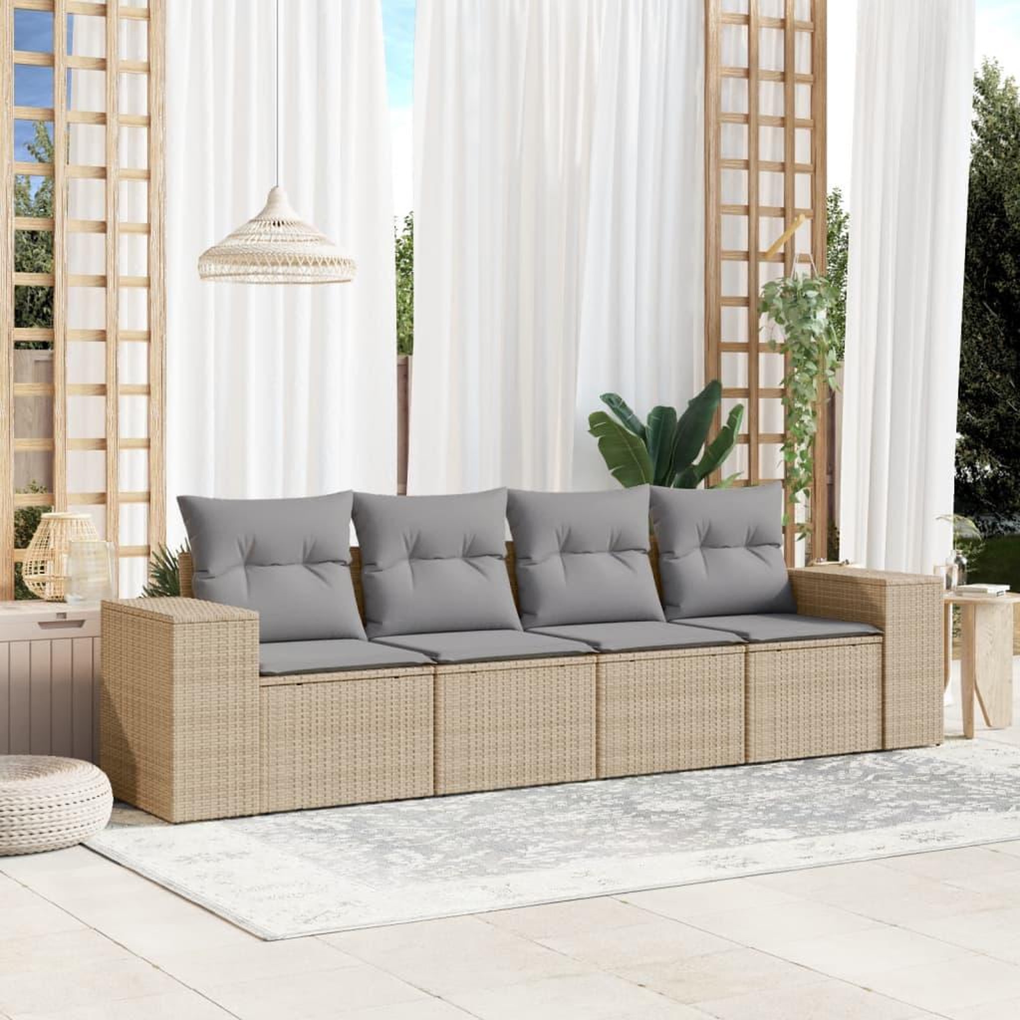 VIDAXL Salon de jardin avec coussins 4 pcs beige resine tressee