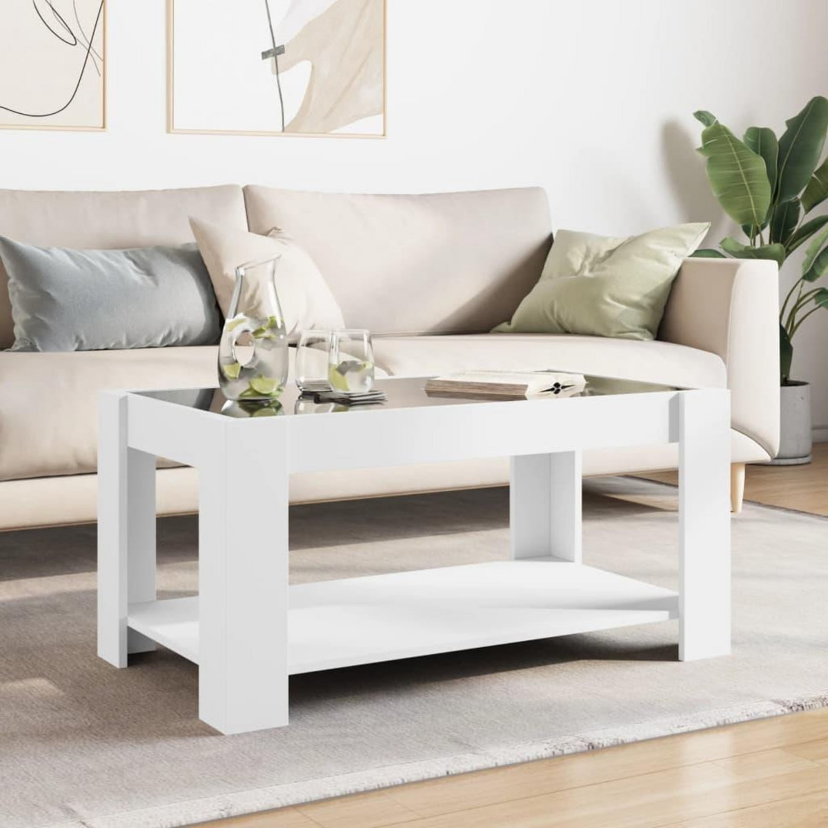 VIDAXL Table basse avec LED blanc 93x53x45 cm bois d'ingenierie