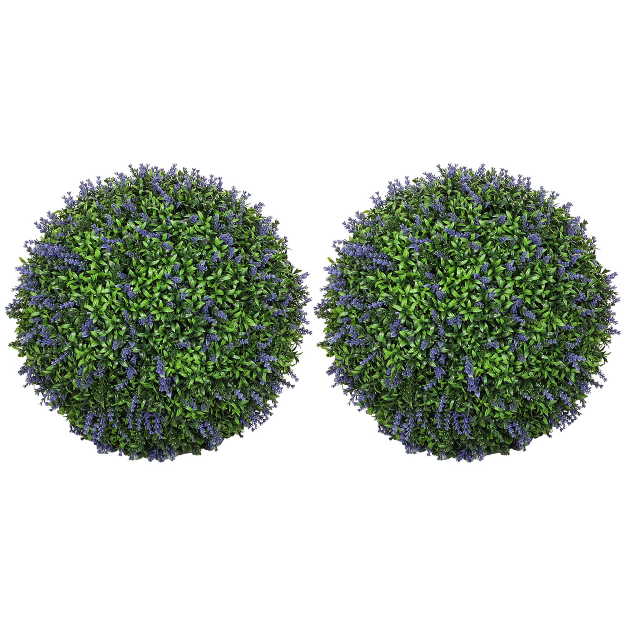 HOMCOM Lot de 2 buis artificiels topiaires boules Ø42cm avec fleurs de lavande
