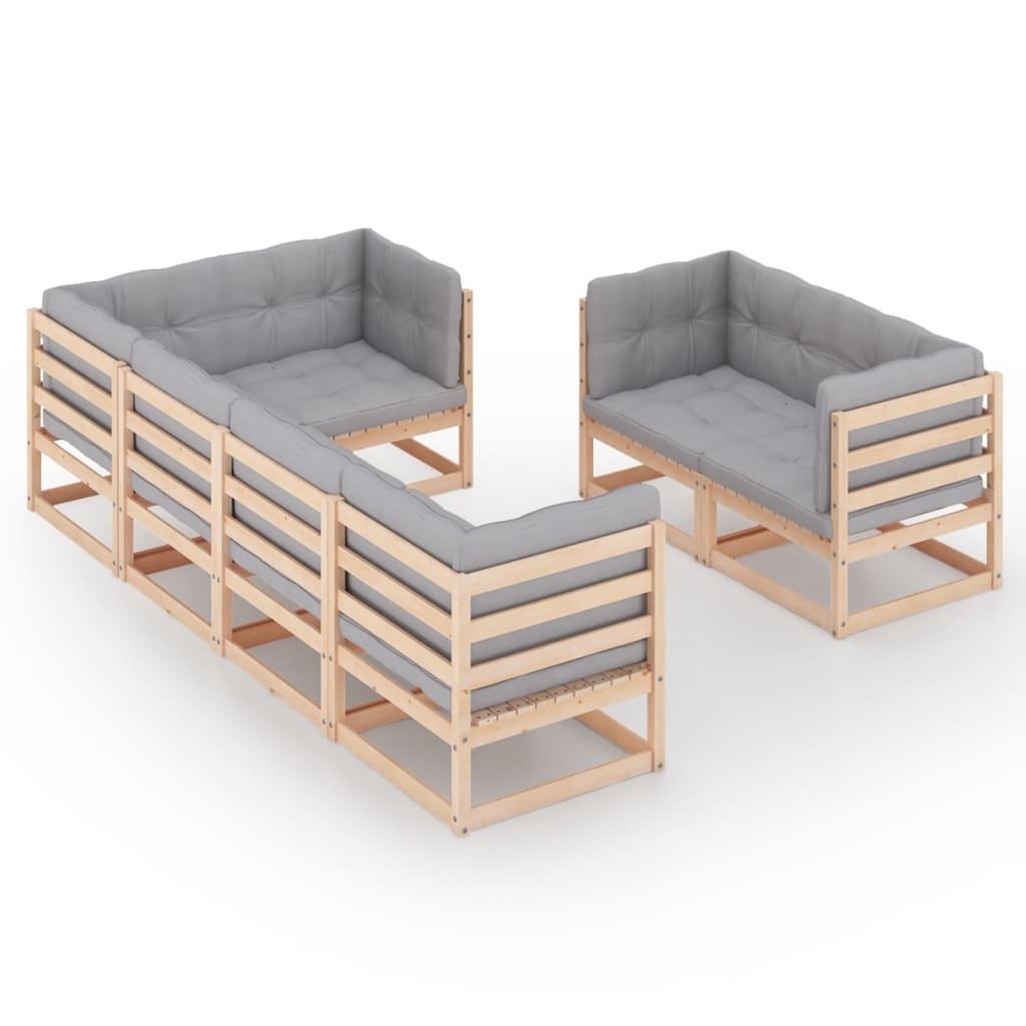 Voir la diapositive 2 : VIDAXL Salon de jardin 7 pcs avec coussins Bois de pin massif