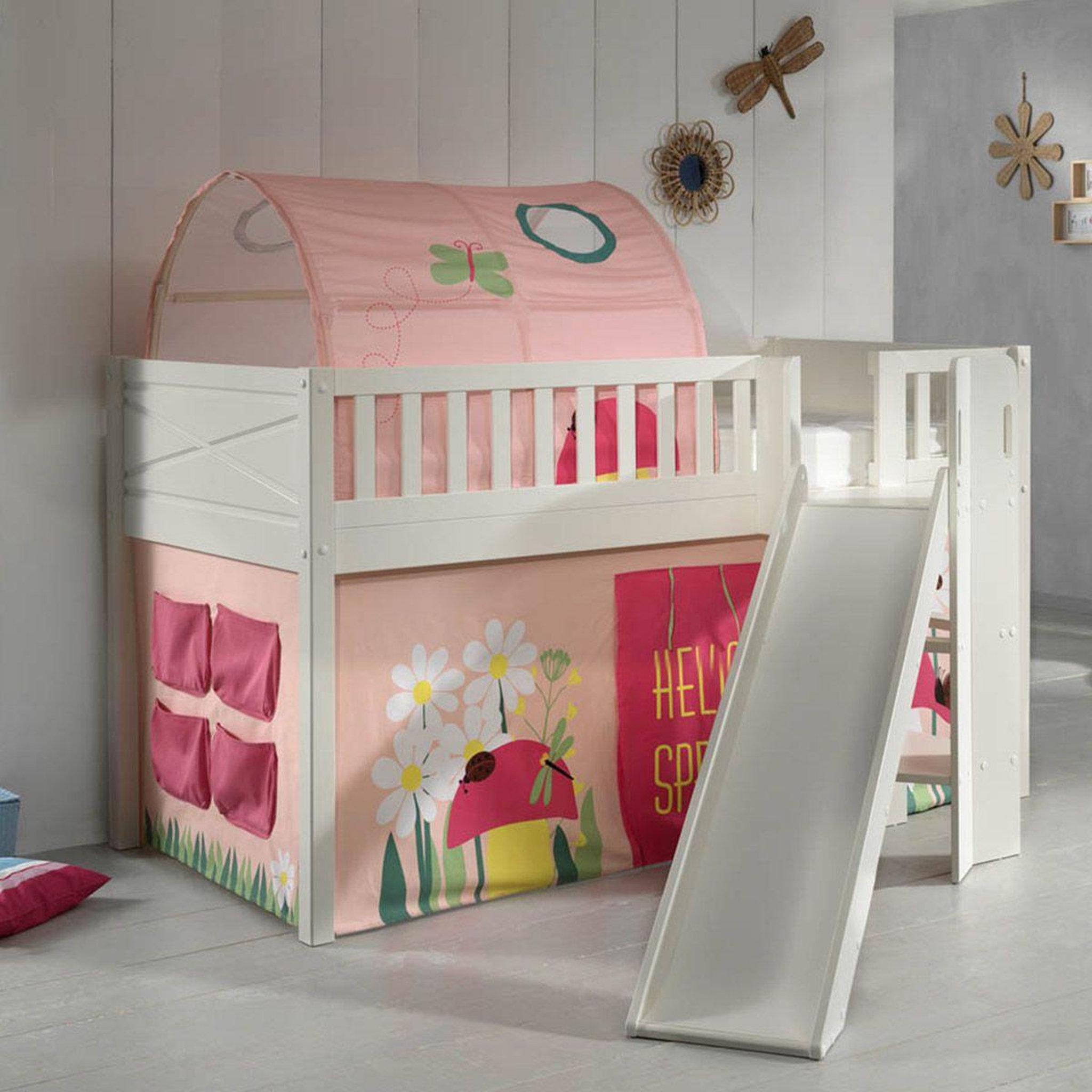 Voir la diapositive 6 : Paris Prix Lit enfant toboggan, tente & tunnel  scott spring  90x200cm blanc