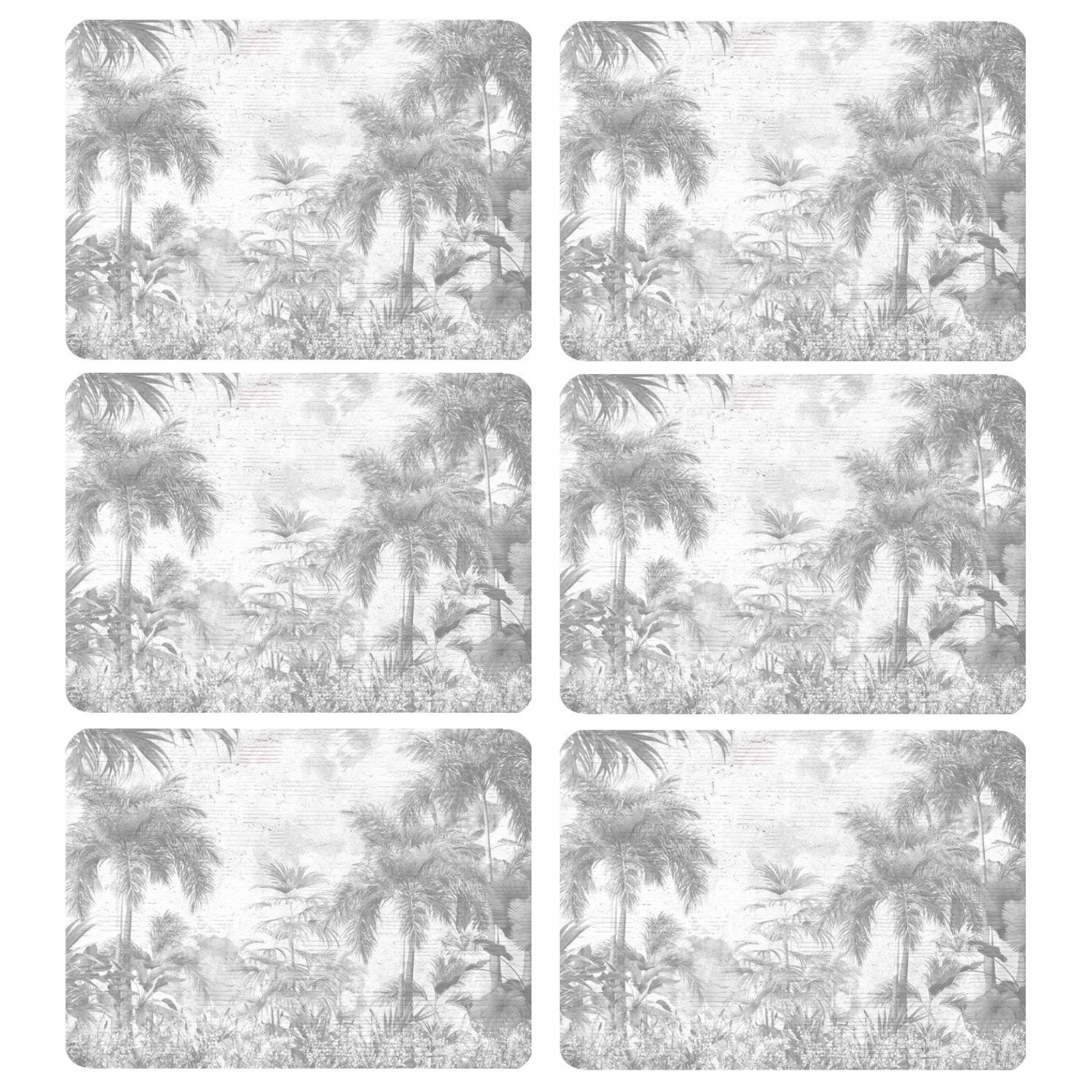 TOILINUX Lot de 6 sets de table motifs jungle sage - 28 x 43 cm - gris et blanc